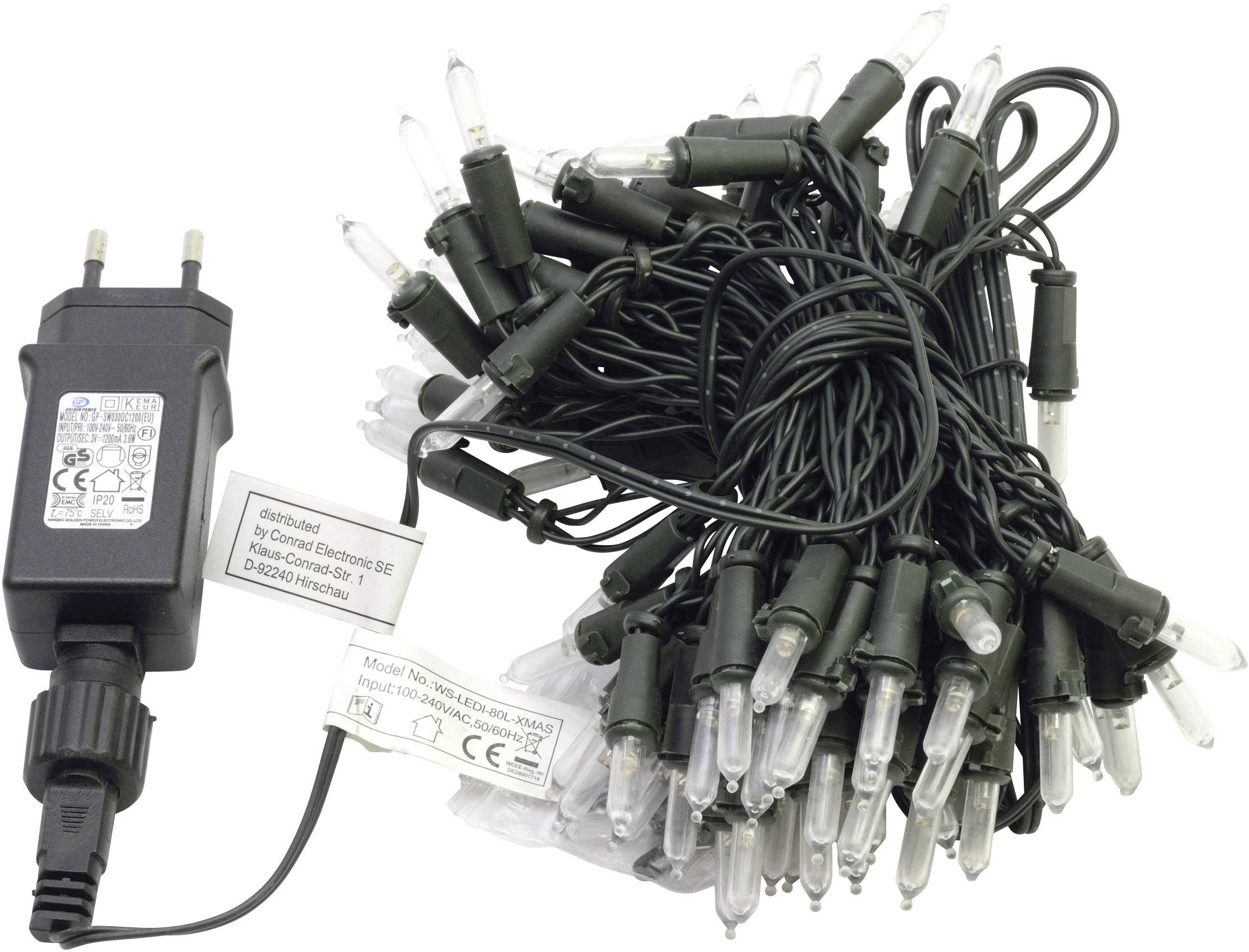 Polarlite PL-8814035 Mini-Lichterkette Innen netzbetrieben Anzahl Leuchtmittel 80 LED Beleuchtete Länge: 7.9m