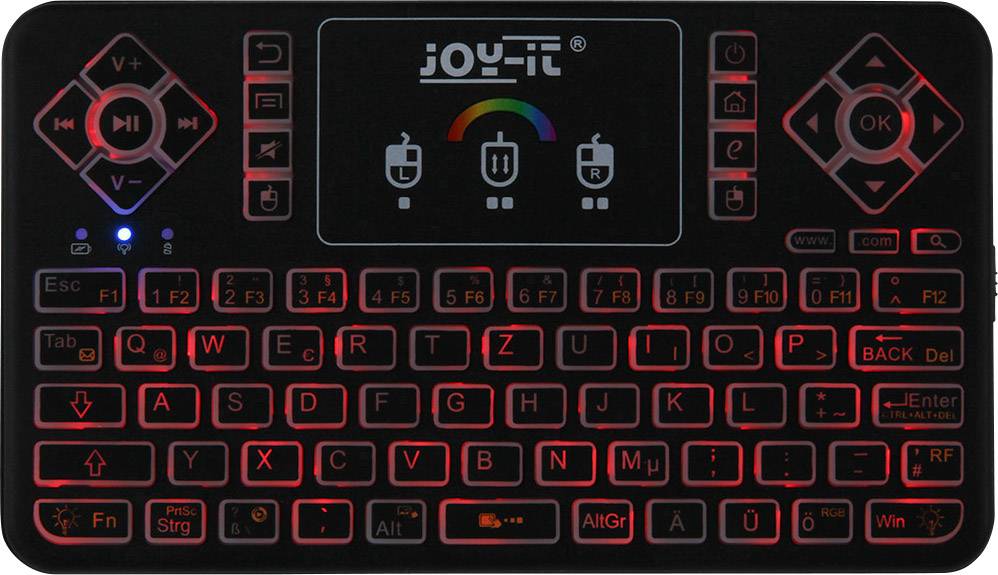 Joy-it TASTAMINI01 Funk Tastatur Deutsch, QWERTZ Schwarz Integriertes Touchpad
