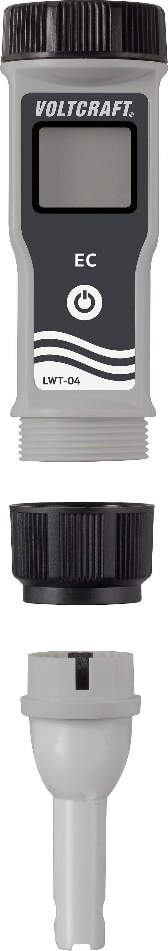 Ein Wasserqualitätstester für die Leitfähigkeitsmessung, Modell 'VOLTCRAFT LWT-04', mit digitalem Display und abnehmbarer Sonde.