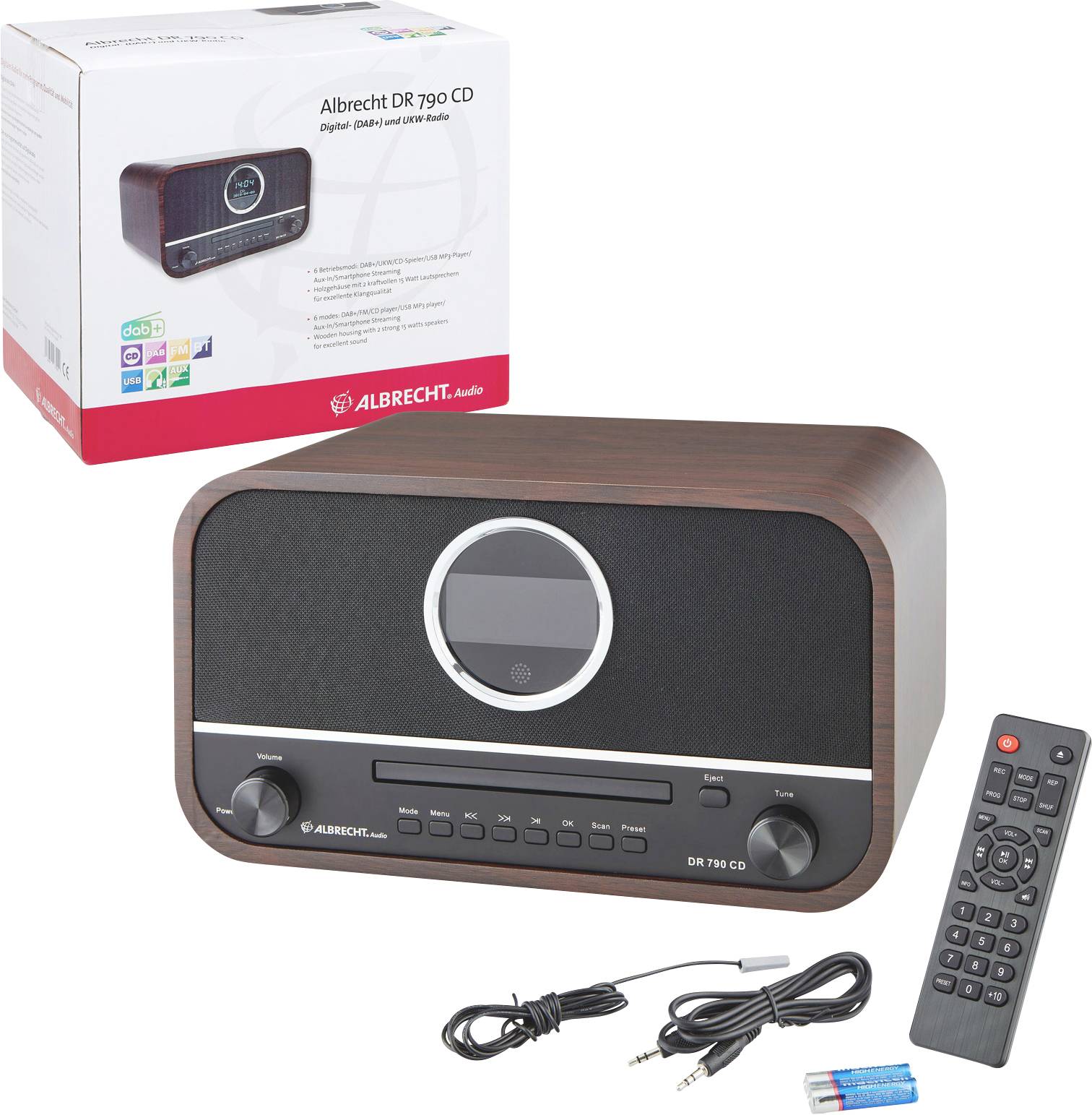 Albrecht DR 790 CD-Radio DAB+, UKW AUX, Bluetooth®, CD Braun