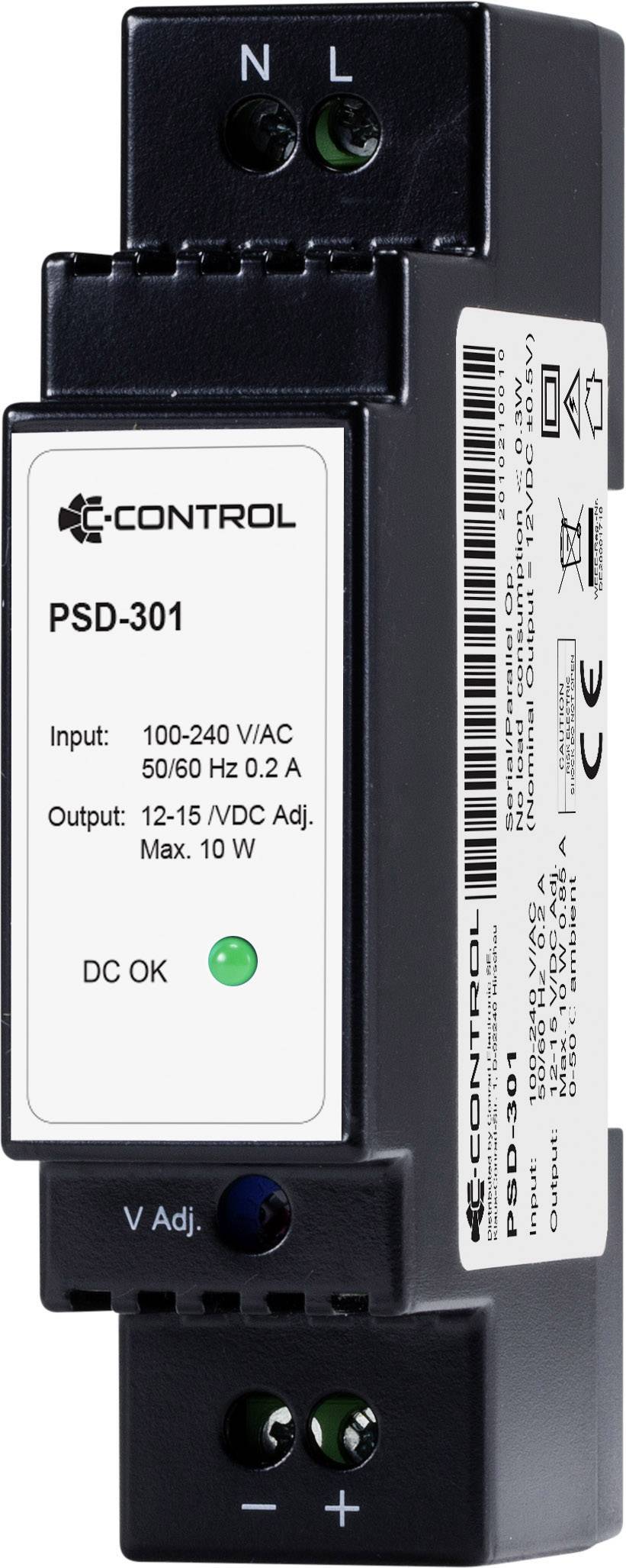 C-Control PSD-301 Hutschienen-Netzteil (DIN-Rail) Verbrauch (StandBy) 0.3 W 12 V/DC 0.85 A 10 W Anz