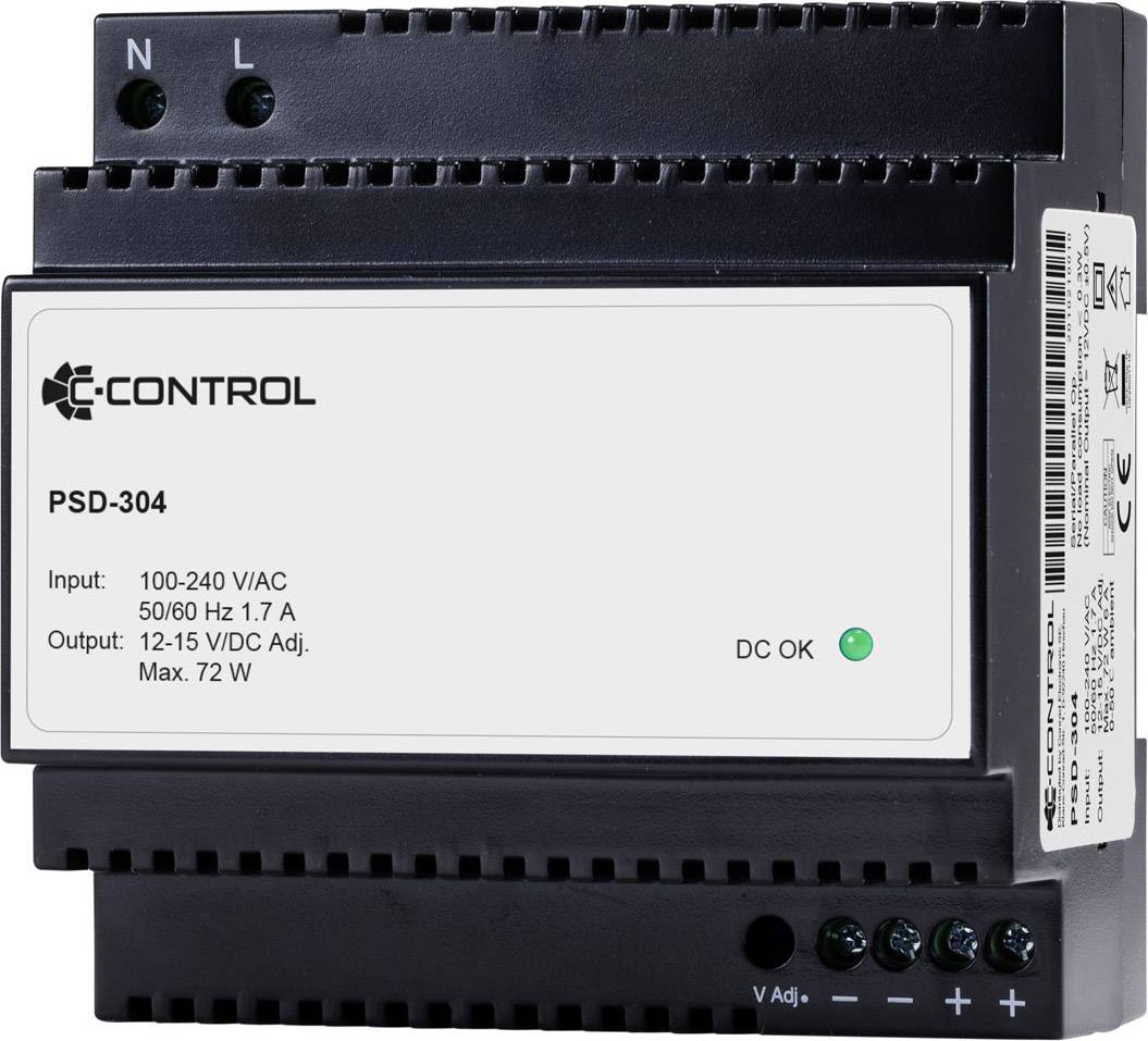 C-Control PSD-304 Hutschienen-Netzteil (DIN-Rail) Verbrauch (StandBy) 0.3W 12 V/DC 6A 72W Anzahl Ausgänge:1 x Inhalt