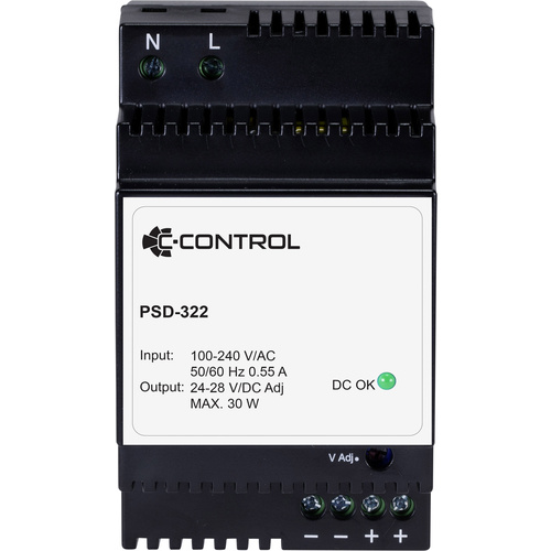 C-Control PSD-322 Hutschienen-Netzteil (DIN-Rail) Verbrauch (StandBy) 0.3 W 24 V/DC 1.25 A 30 W Anzahl Ausgänge:1 x Inhalt 1 St.