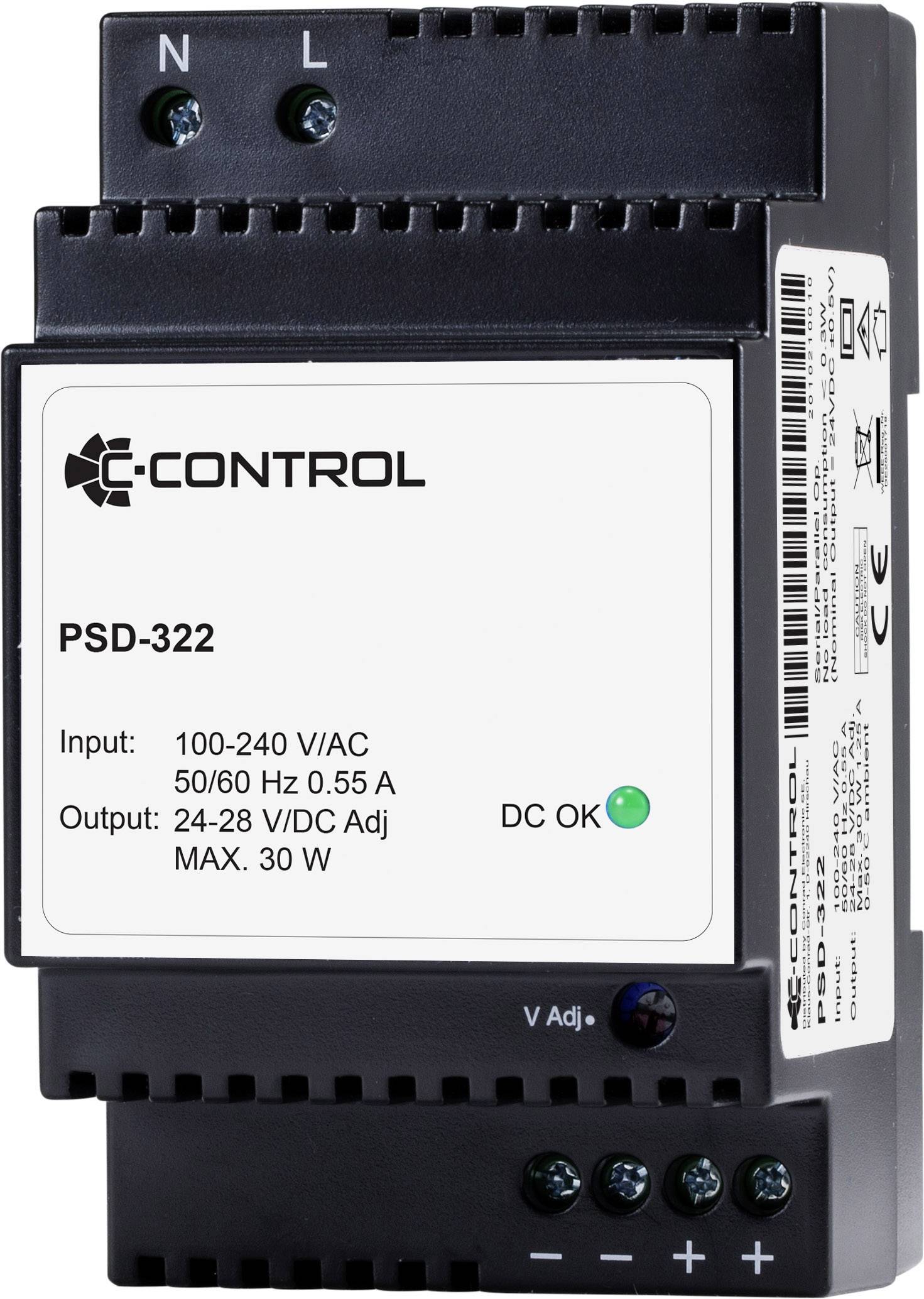 C-Control PSD-322 Hutschienen-Netzteil (DIN-Rail) Verbrauch (StandBy) 0.3 W 24 V/DC 1.25 A 30 W Anzahl Ausgänge:1 x Inhalt 1 St.