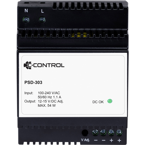C-Control PSD-303 Hutschienen-Netzteil (DIN-Rail) Verbrauch (StandBy) 0.3W 12 V/DC 4.5A 54W Anzahl Ausgänge:1 x Inhalt 1St.