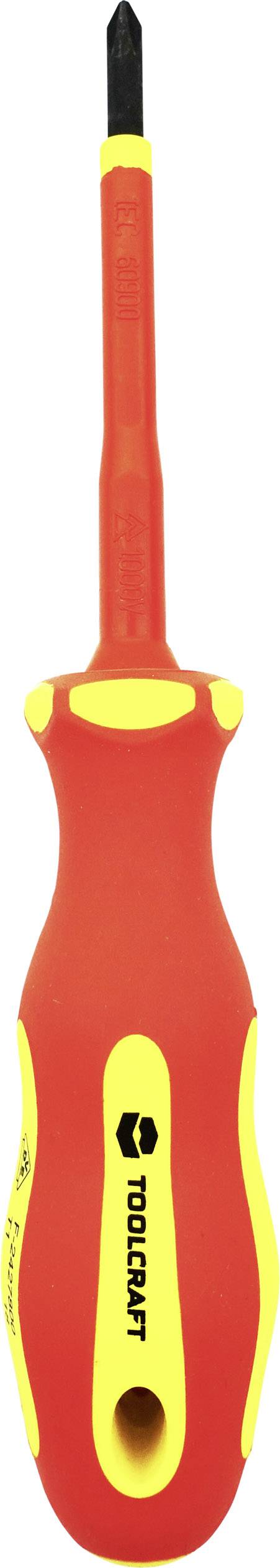 Ein roter und gelber Schraubendreher mit ergonomischem Griff und isolierter Spitze für elektrotechnische Arbeiten.