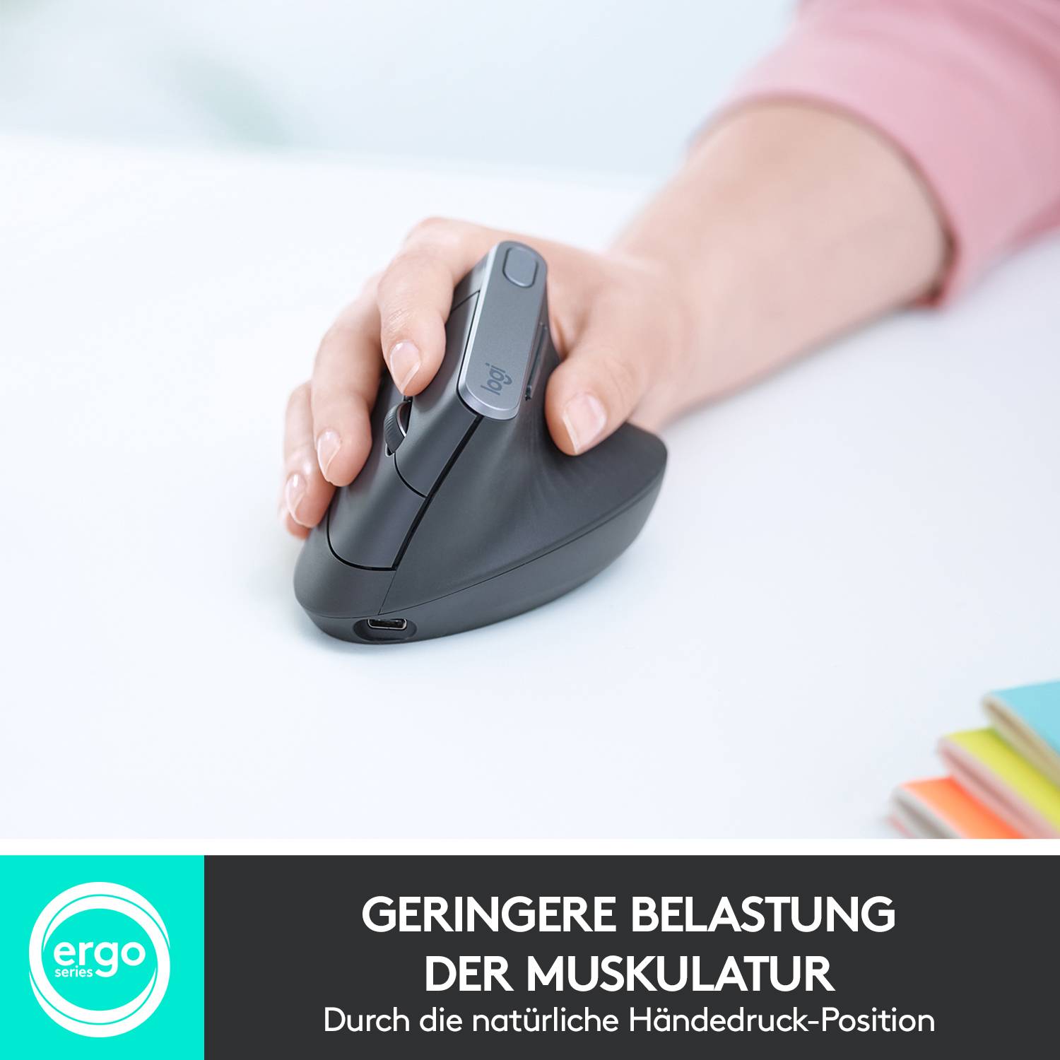 Logitech MX Vertical Ergonomische Maus Bluetooth®, Funk Optisch Schwarz, Silber 4 Tasten 4000 dpi Ergonomisch
