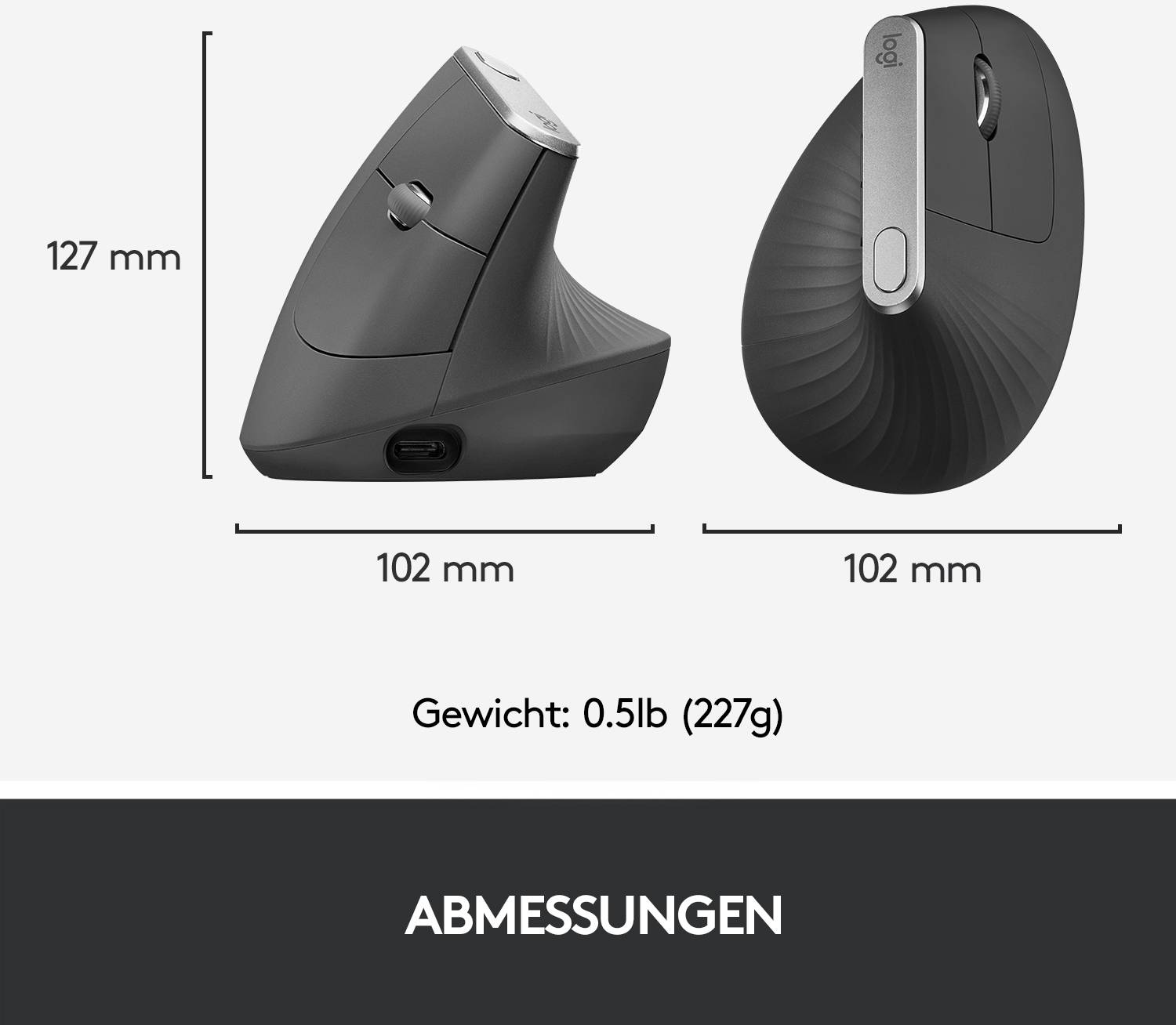 Logitech MX Vertical Ergonomische Maus Bluetooth®, Funk Optisch Schwarz, Silber 4 Tasten 4000 dpi Ergonomisch
