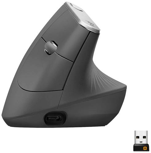 Logitech MX Vertical Ergonomische Maus Bluetooth®, Funk Optisch Schwarz, Silber 4 Tasten 4000 dpi E