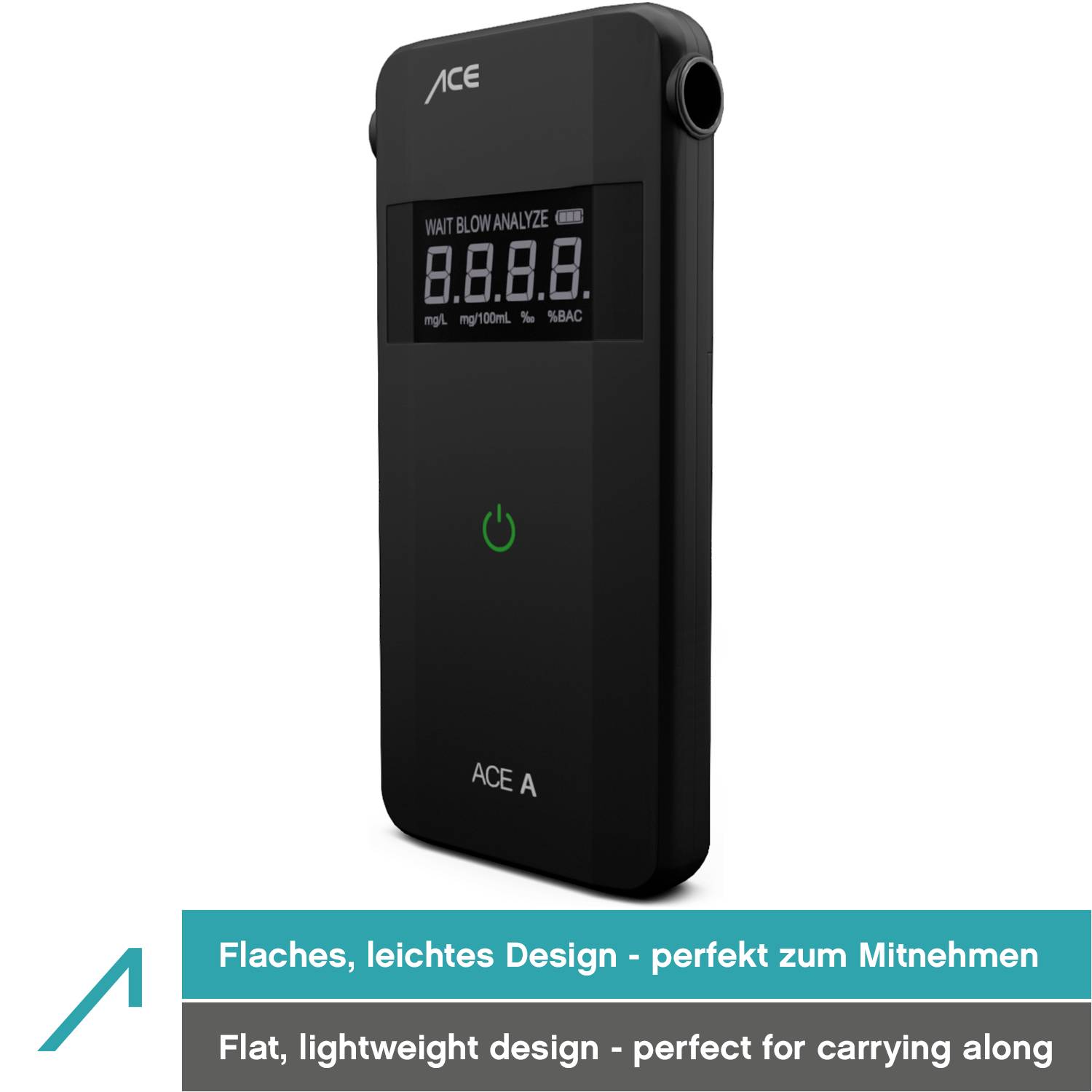 ACE A Alkoholtester Schwarz 0 bis 4 ‰ Verschiedene Einheiten anzeigbar, Alarm, inkl. Display, Countdown-Funktion