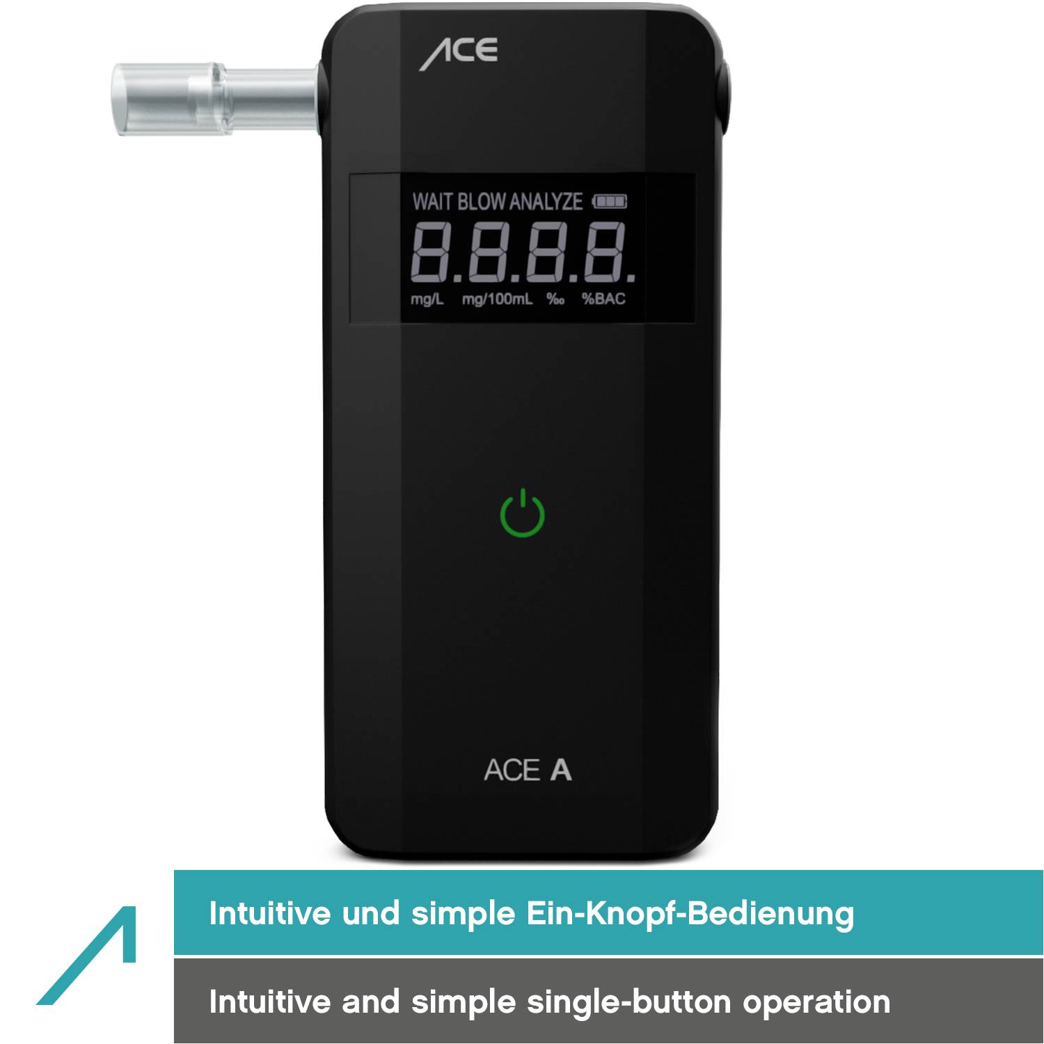 ACE A Alkoholtester Schwarz 0 bis 4 ‰ Verschiedene Einheiten anzeigbar, Alarm, inkl. Display, Countdown-Funktion