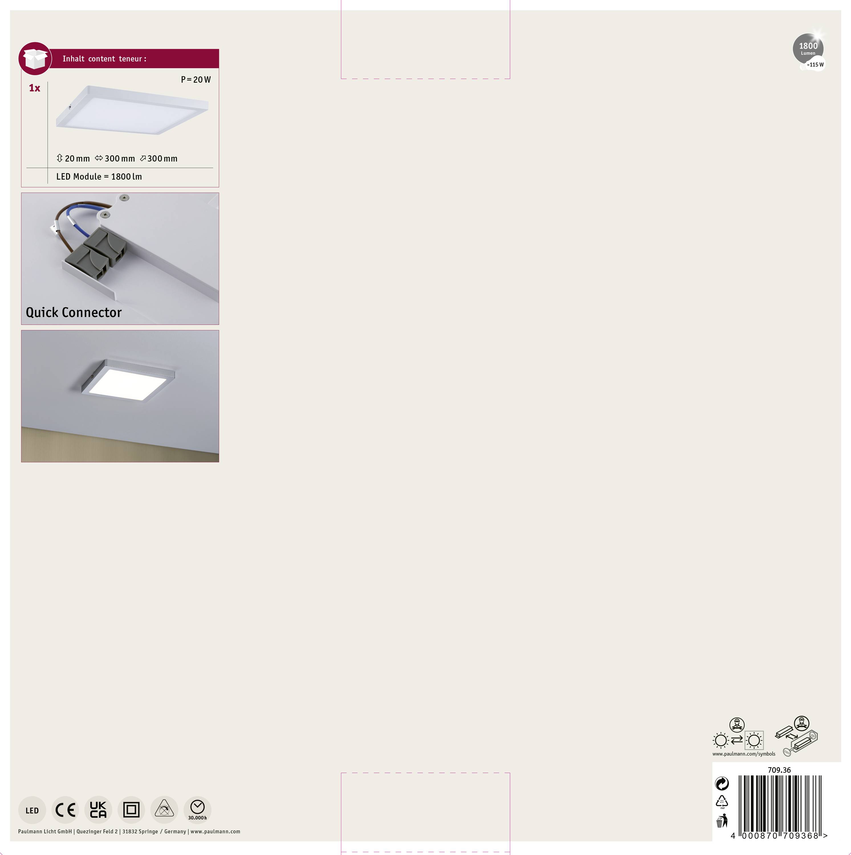 Paulmann Atria 70936 LED-Panel 20W Neutralweiß Chrom (matt)