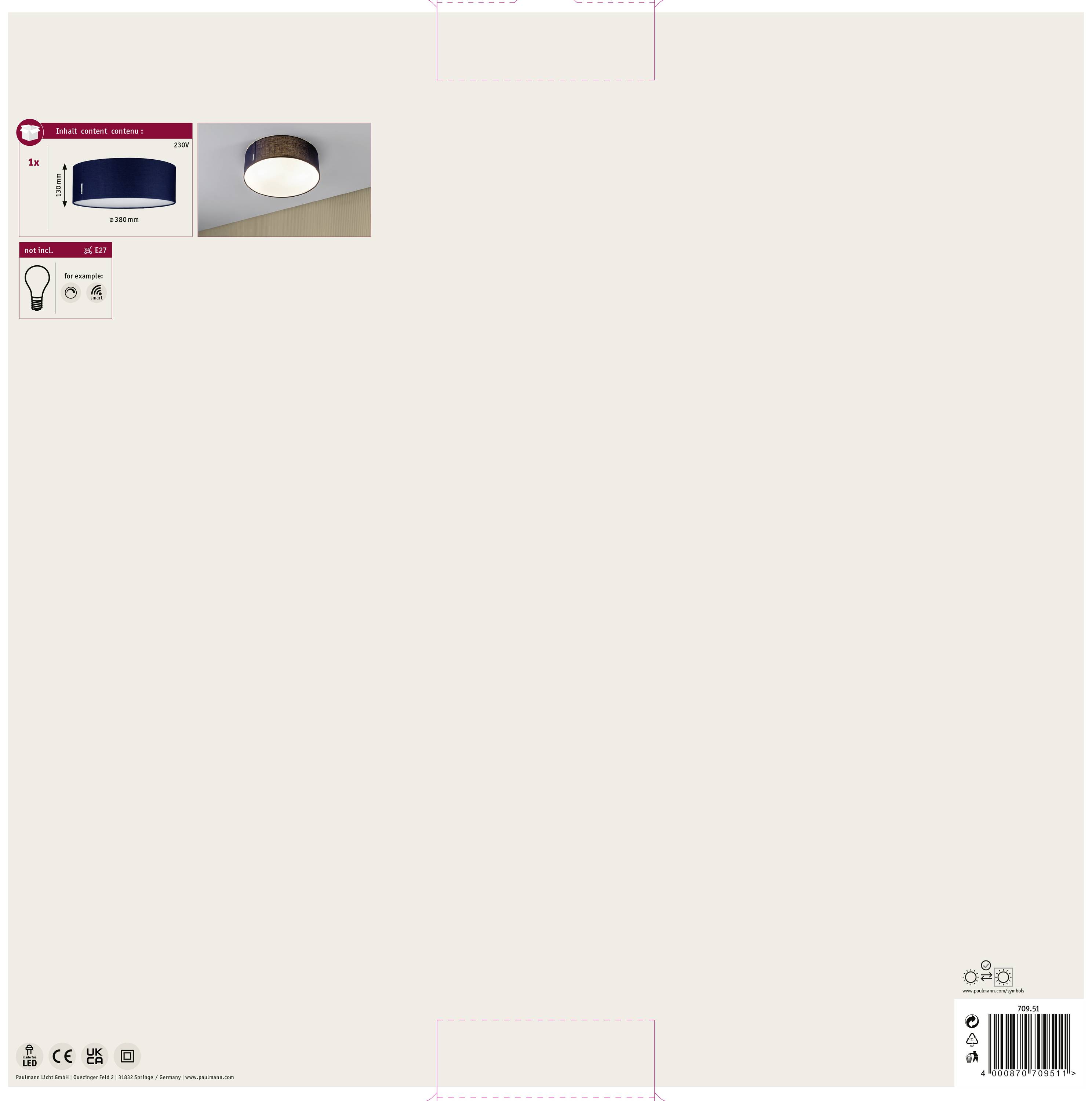 Paulmann 70951 Mari Deckenleuchte LED E27 40W Blau