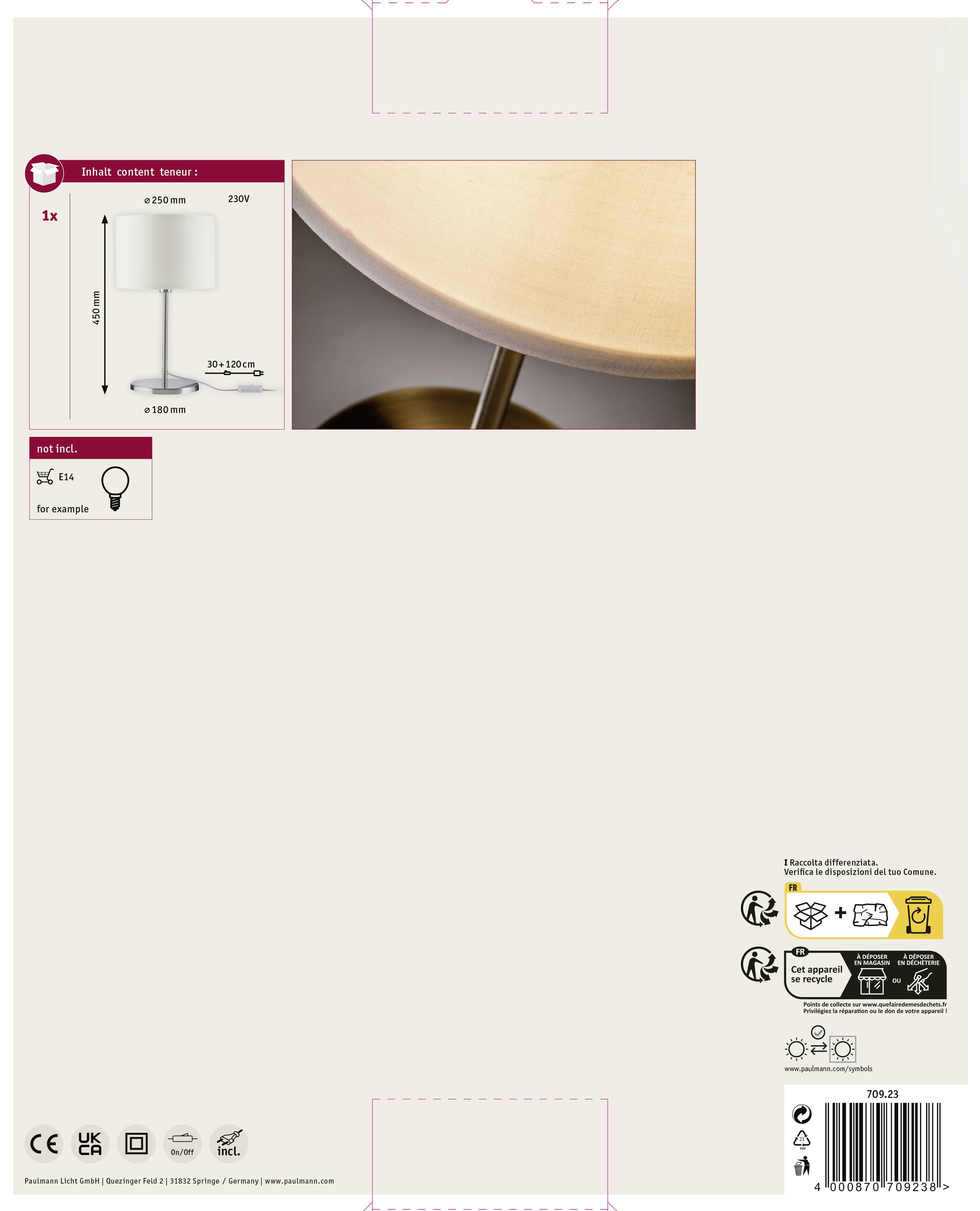 Paulmann Tessa 70923 Tischlampe LED E14 40W Creme, Eisen (gebürstet)