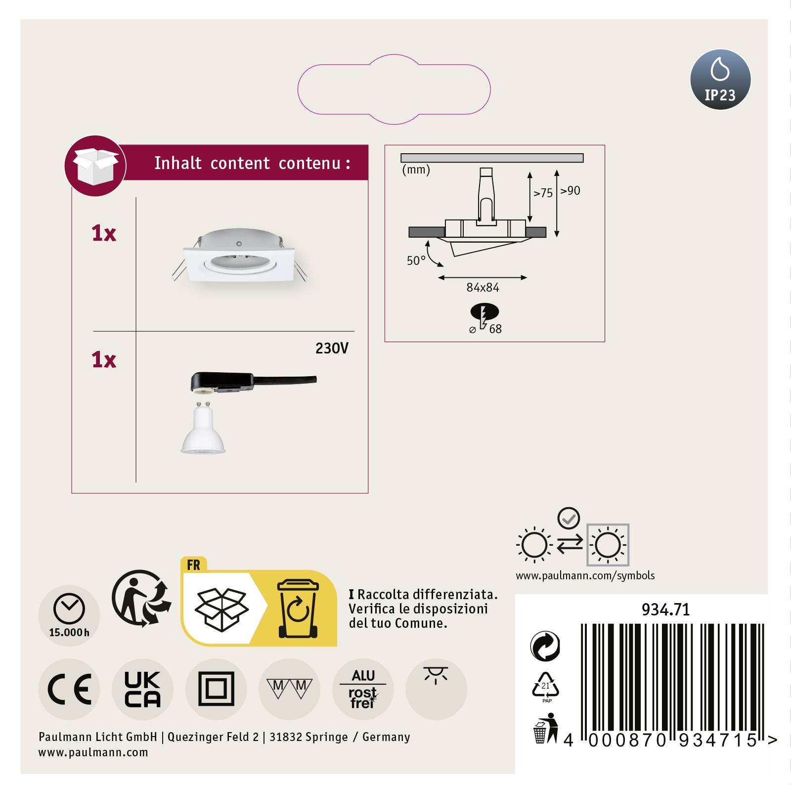 Paulmann 93471 Nova Einbauleuchte LED GU10 6.5W Weiß (matt)