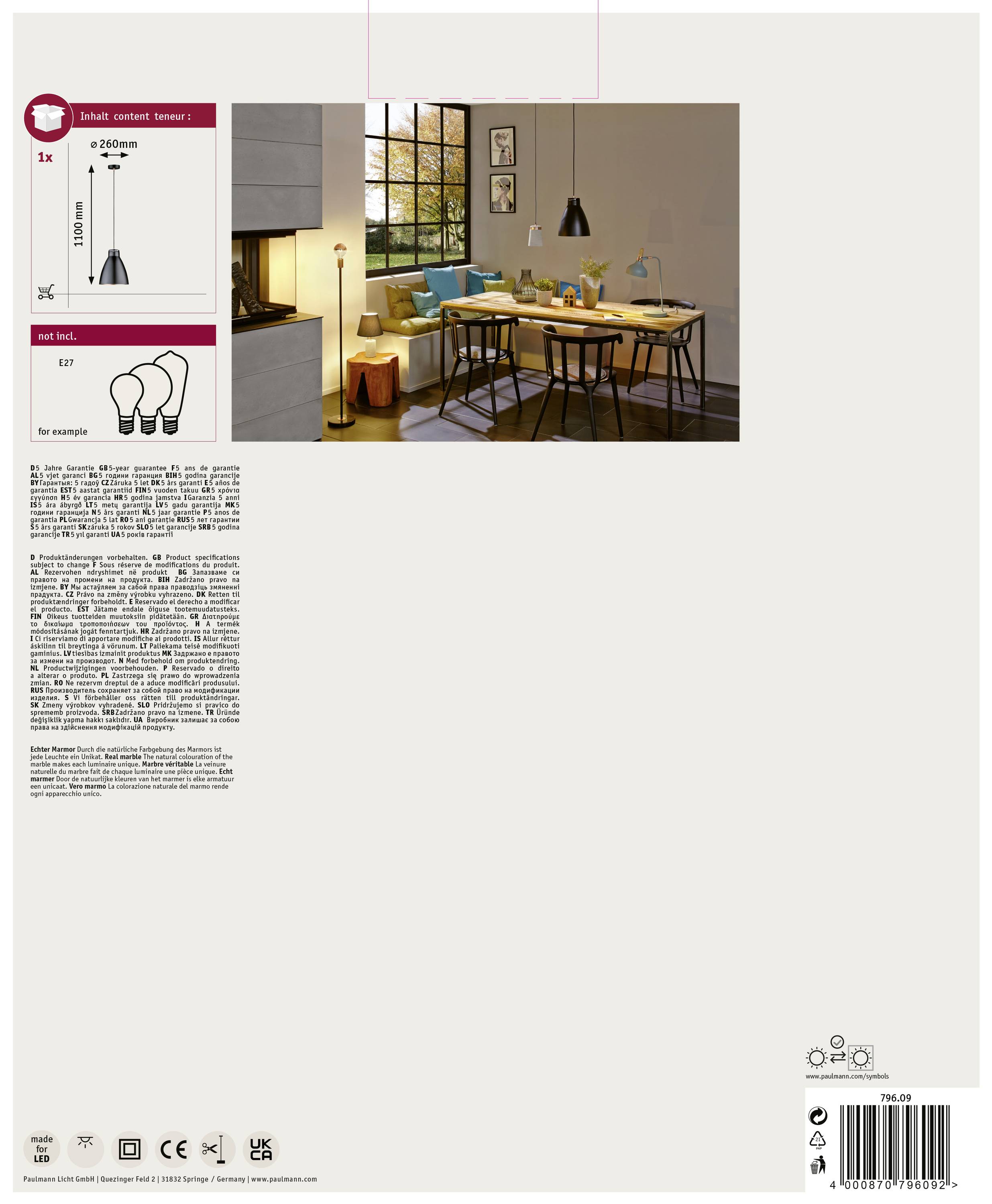 Paulmann Neordic Rolad 79609 Pendelleuchte LED E27 20W Kupfer matt, Schwarz (matt)