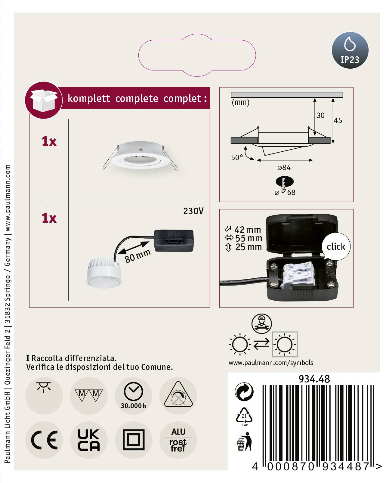 Paulmann 93448 Nova Einbauleuchte LED LED 6W Weiß (matt)
