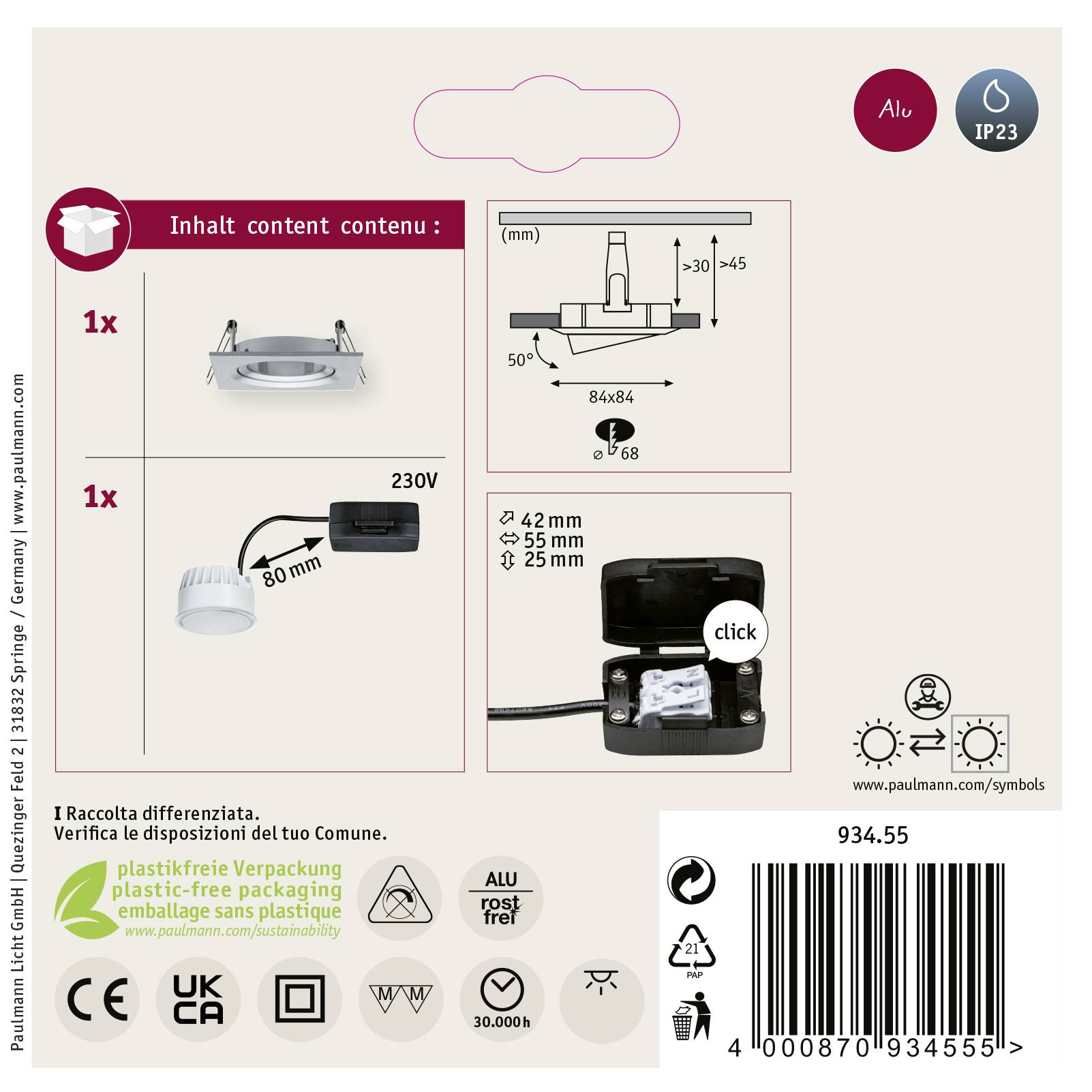 Paulmann 93455 Nova Einbauleuchte LED LED 6W Aluminium (gedreht)