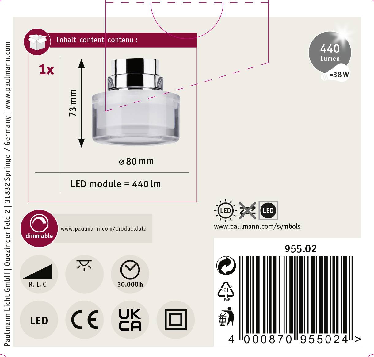 Paulmann Topa Dot Hochvolt-Schienensystem-Leuchte URail LED fest eingebaut 4.9W LED Chrom, Klar, Satin