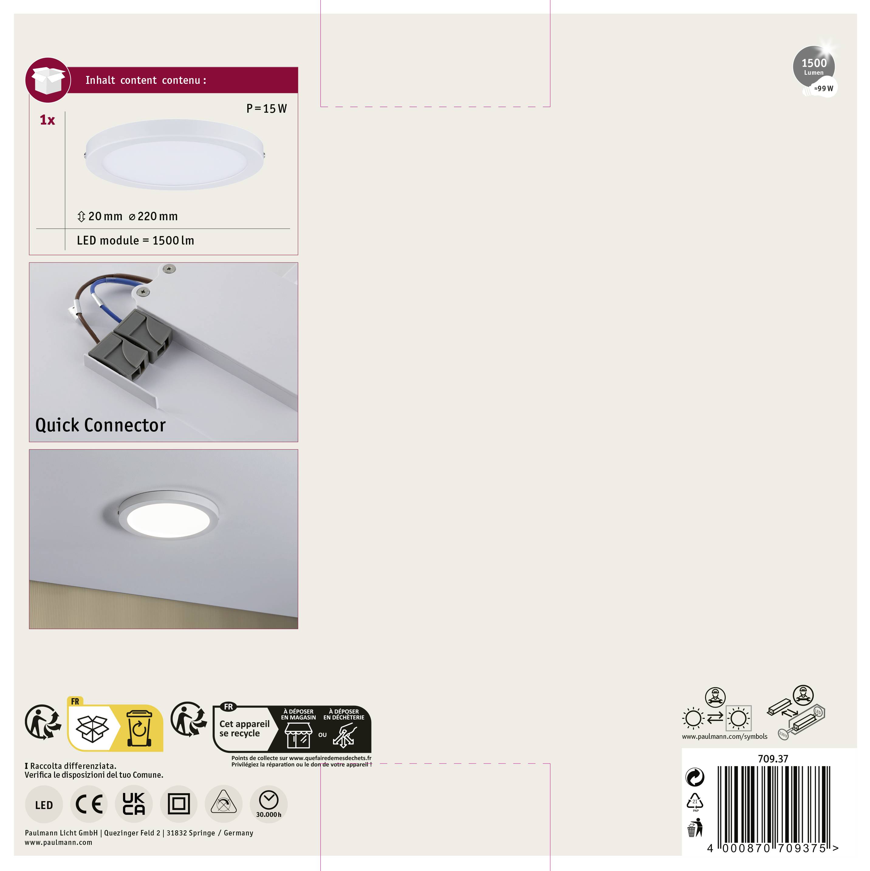Paulmann Atria 70937 LED-Panel 15W Neutralweiß Weiß (matt)