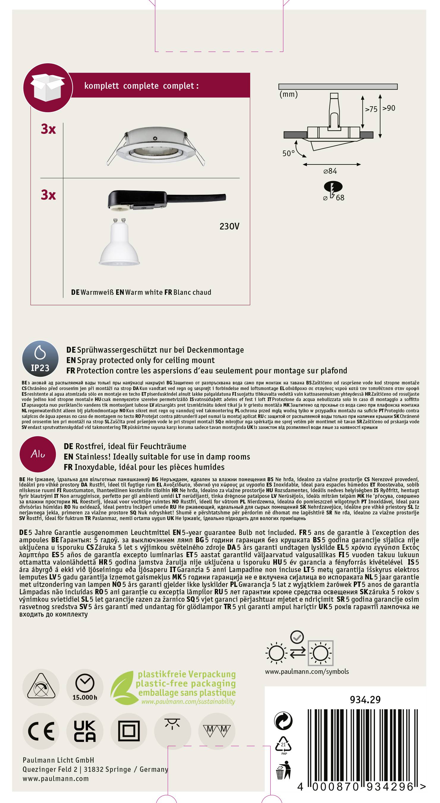 Paulmann 93429 Nova Einbauleuchte 3er Set LED GU10 19.5W Eisen (gebürstet)