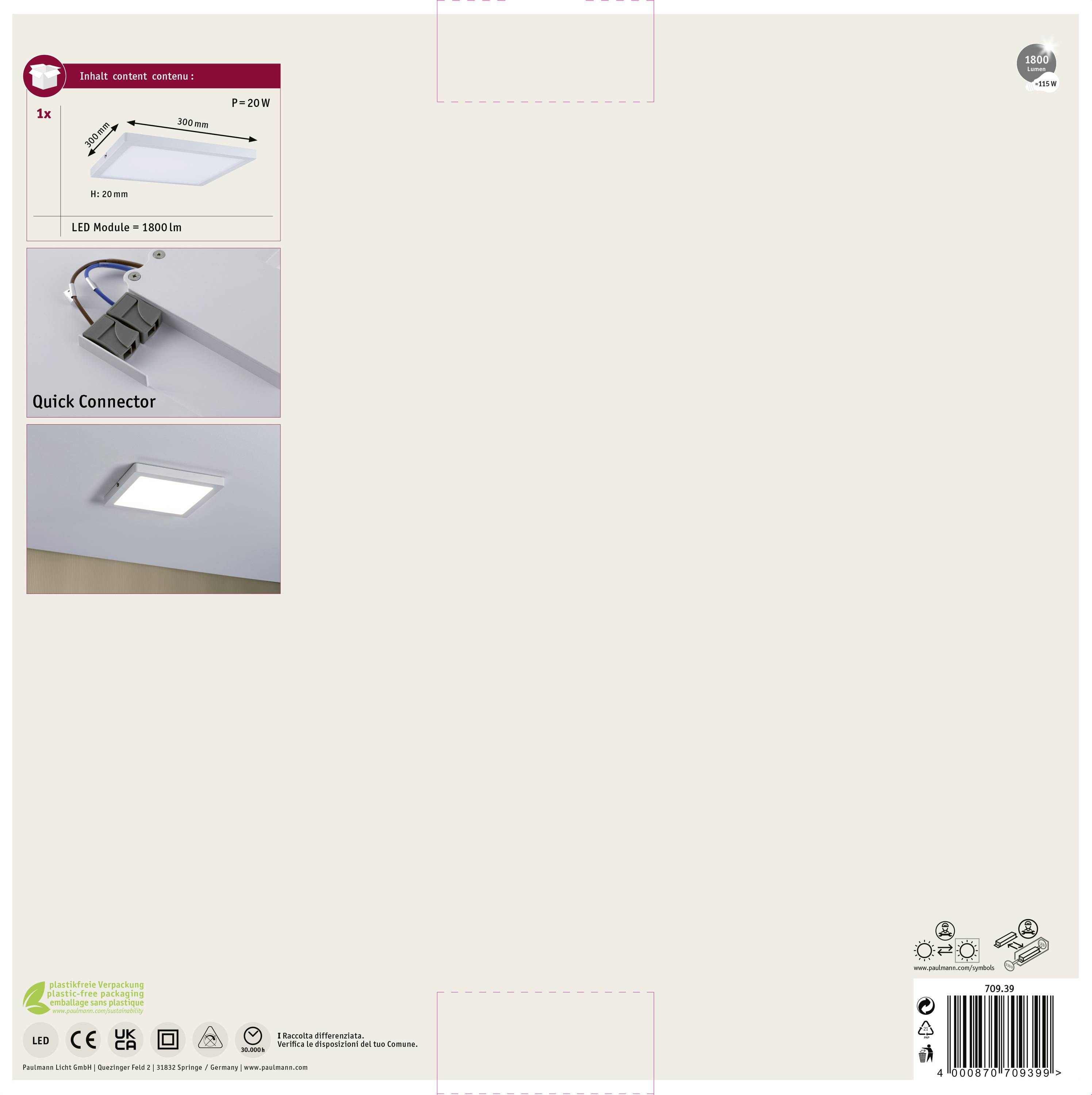 Paulmann Atria 70939 LED-Panel 20W Neutralweiß Weiß (matt)