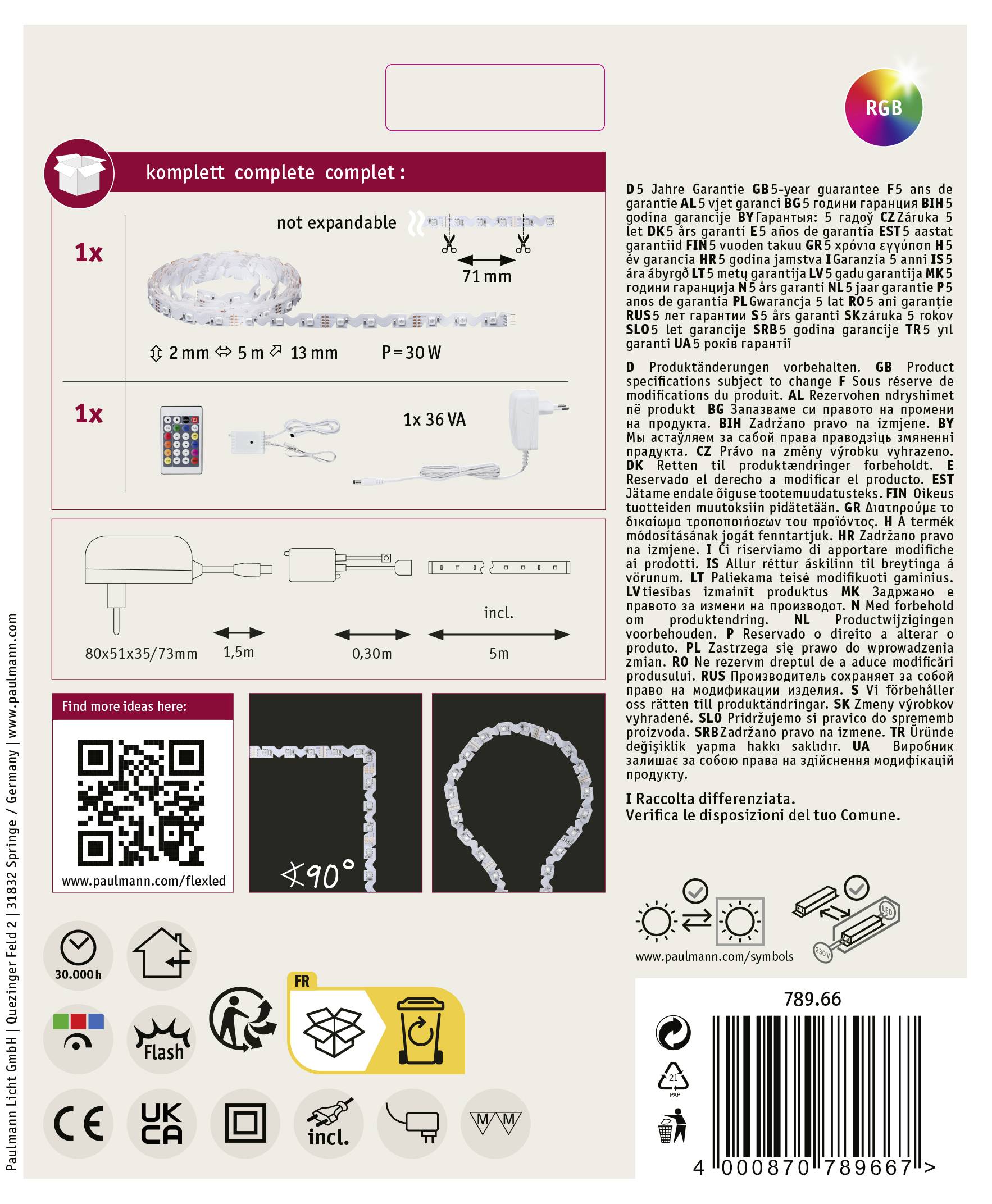 Paulmann 789.66 78966 LED-Streifen-Basisset mit Stecker 12 V 5 m RGB 1 St.