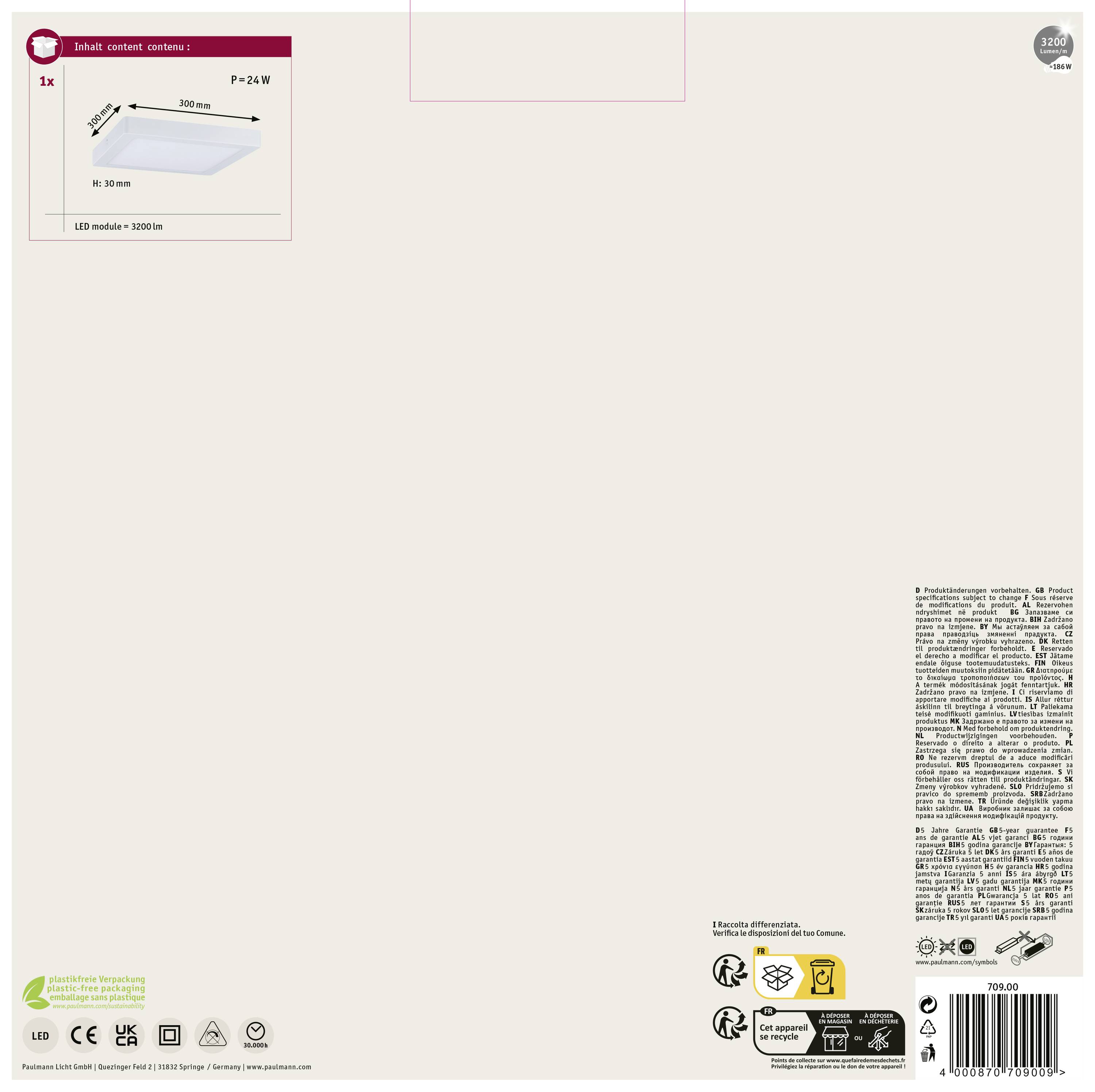 Paulmann Abia 70900 LED-Panel 22W Warmweiß Weiß (matt)