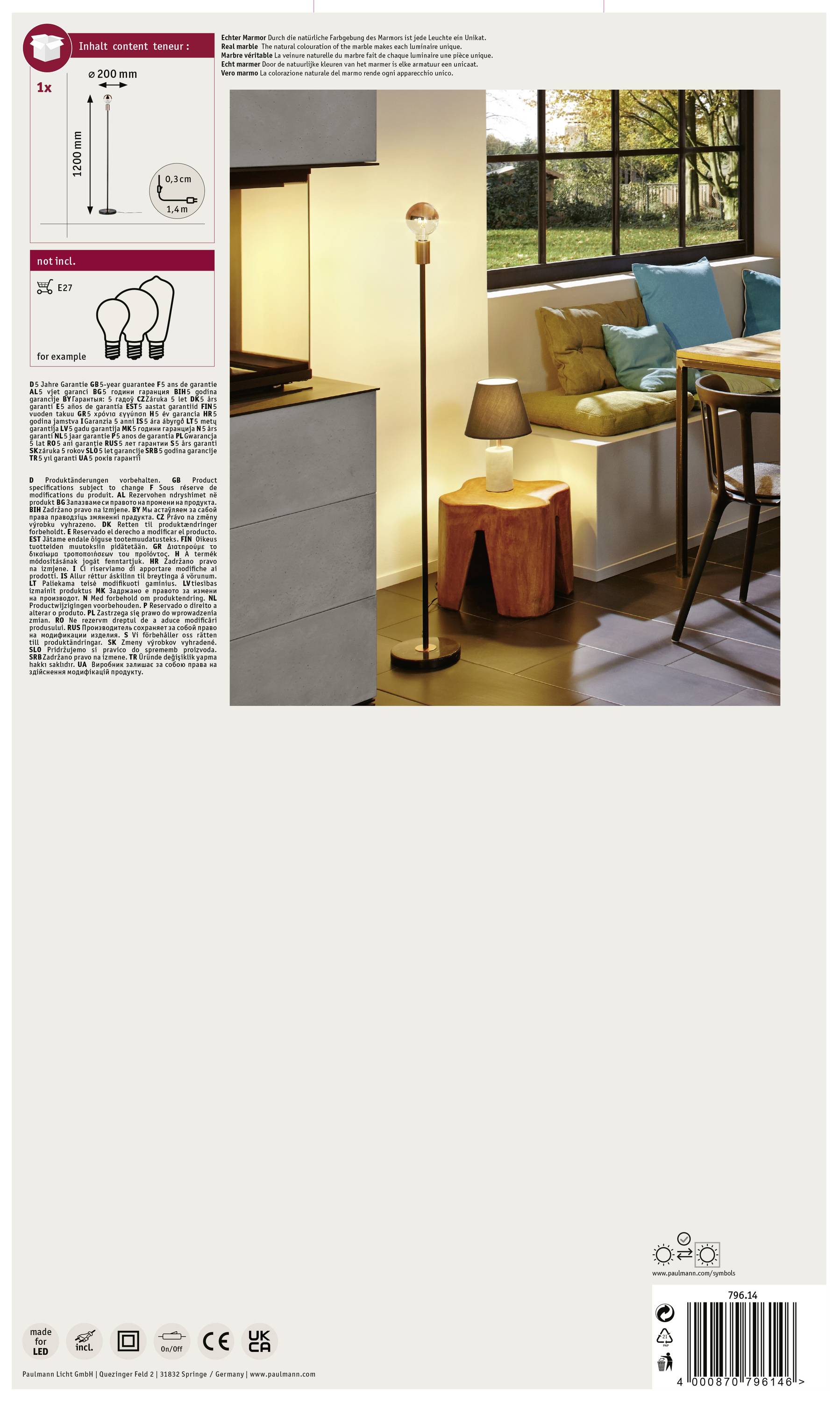 Paulmann Neordic Nordin 79614 Stehlampe LED E27 20W Schwarz, Kupfer matt