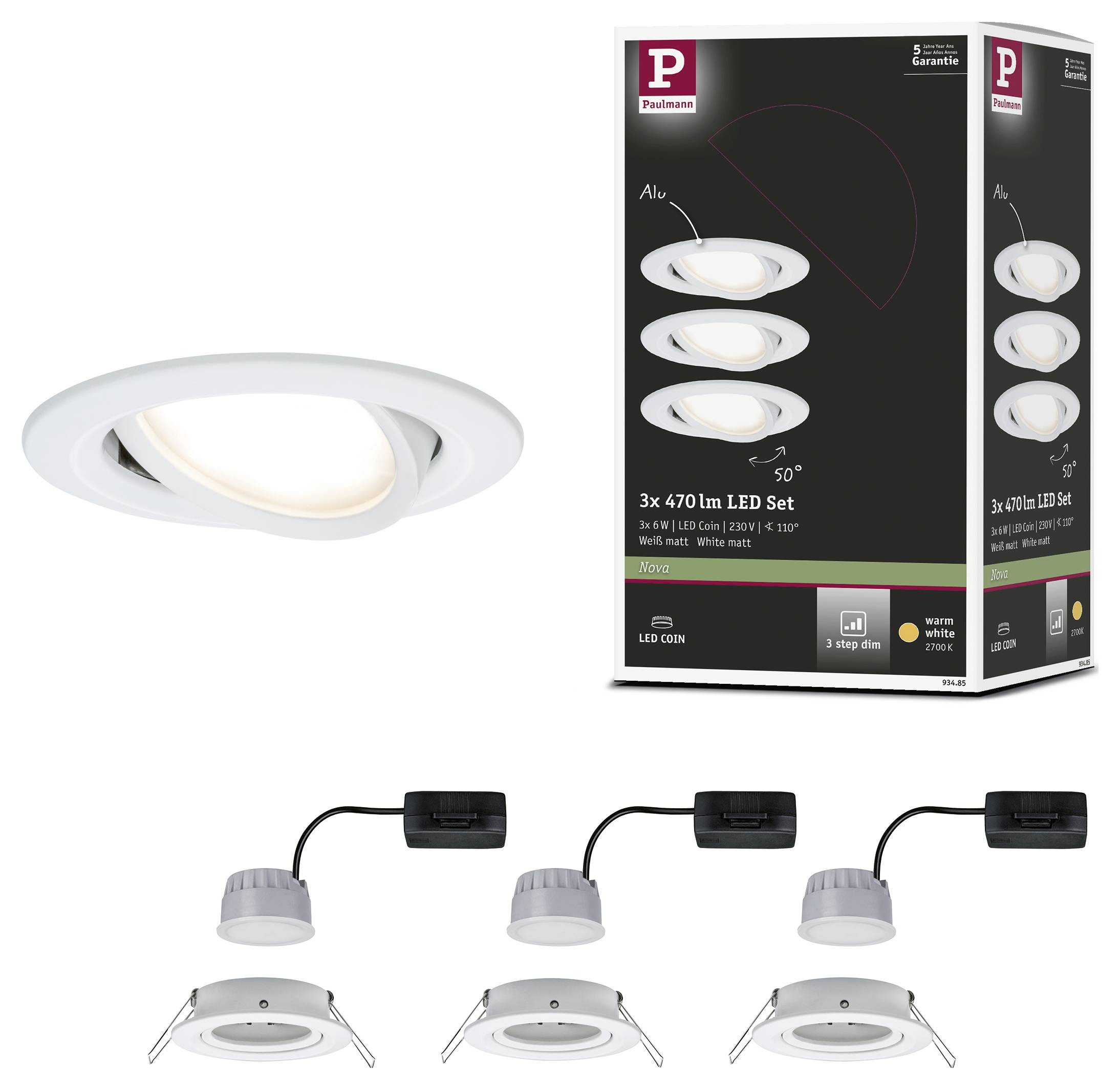 Paulmann Nova Bad-Einbauleuchte 3er Set LED LED 18W IP44 Eisen (gebürstet)