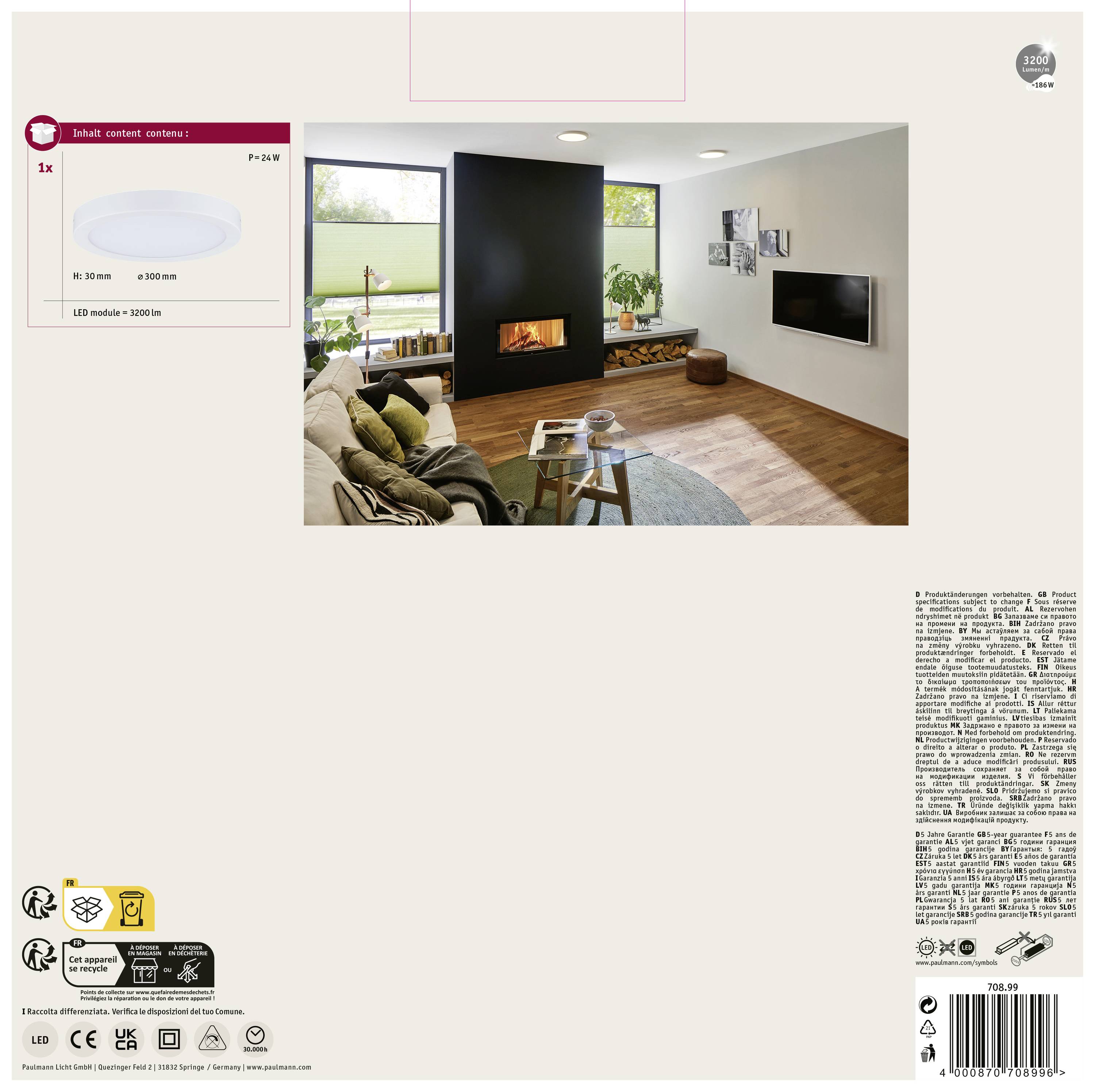 Paulmann Abia 70899 LED-Panel 22W Warmweiß Weiß (matt)