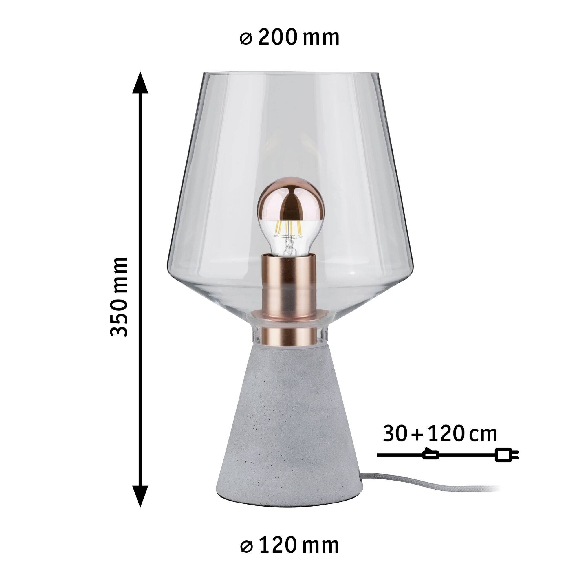 Paulmann Neordic Yorik 79665 Tischlampe LED E27 20 W Beton-Grau, Kupfer, Transparent