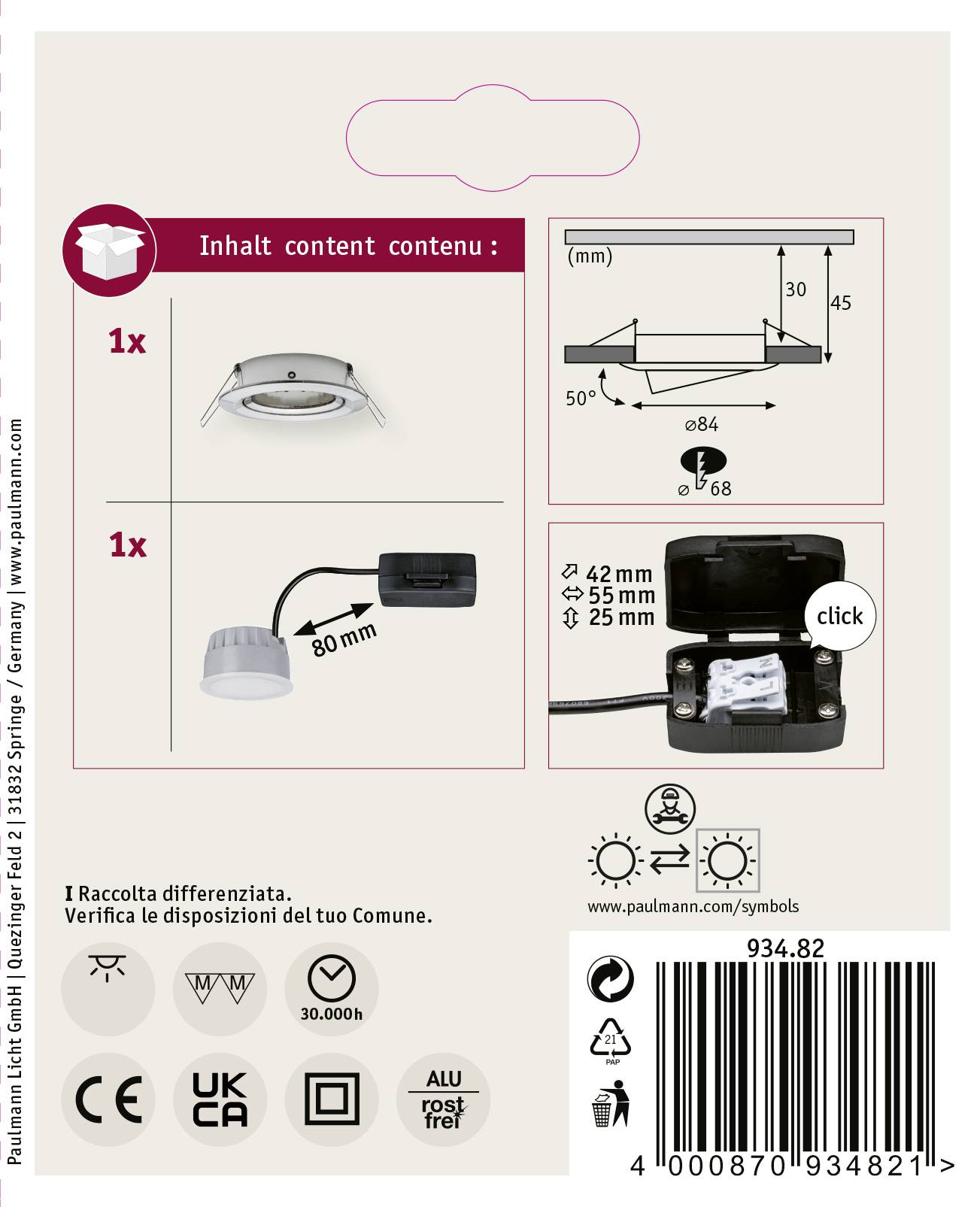 Paulmann 93482 Nova Einbauleuchte LED LED 6W Eisen (gebürstet)