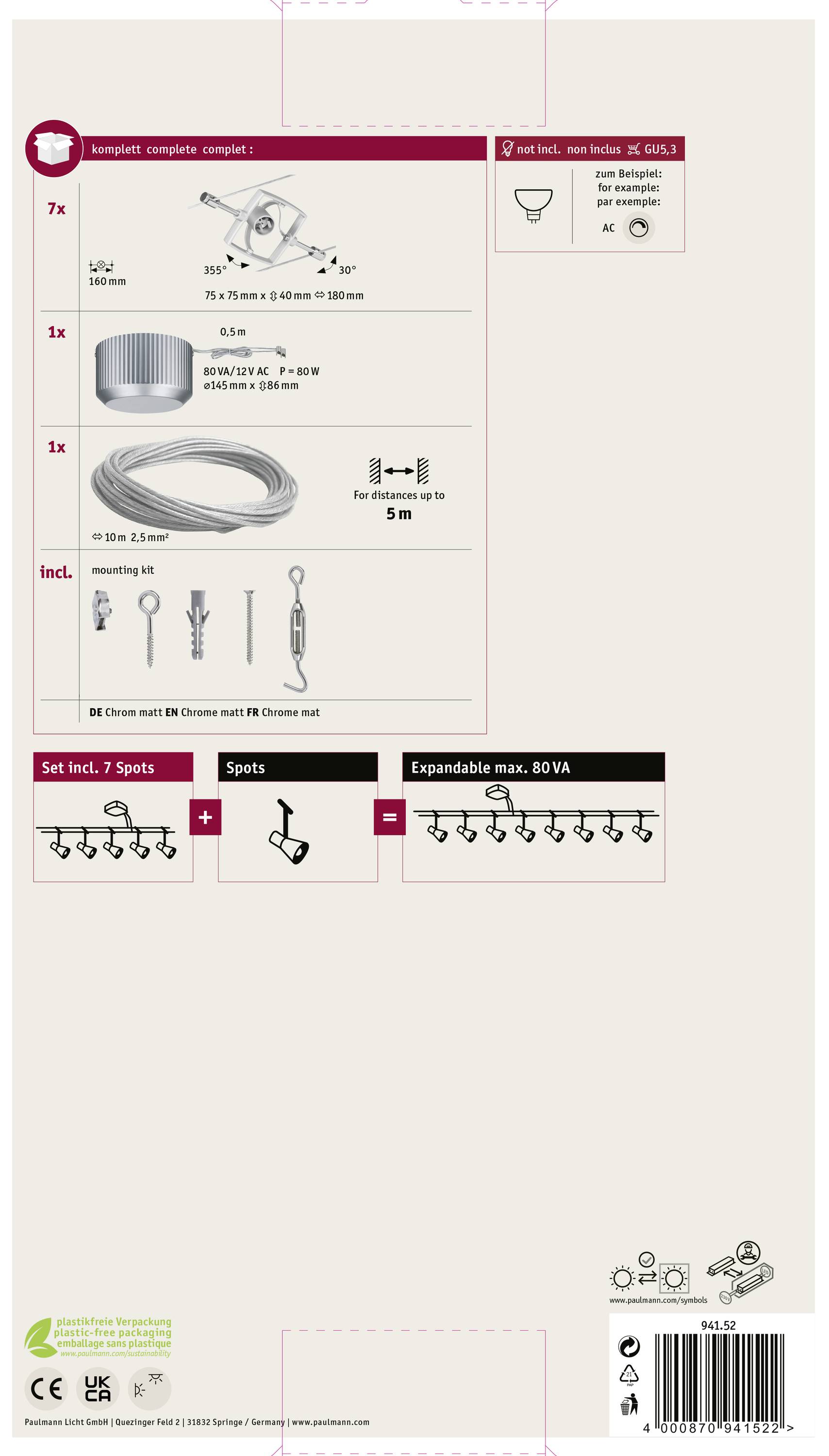 Paulmann MacII 94152 Seil-Komplettsystem GU5.3 70W LED Chrom (matt)
