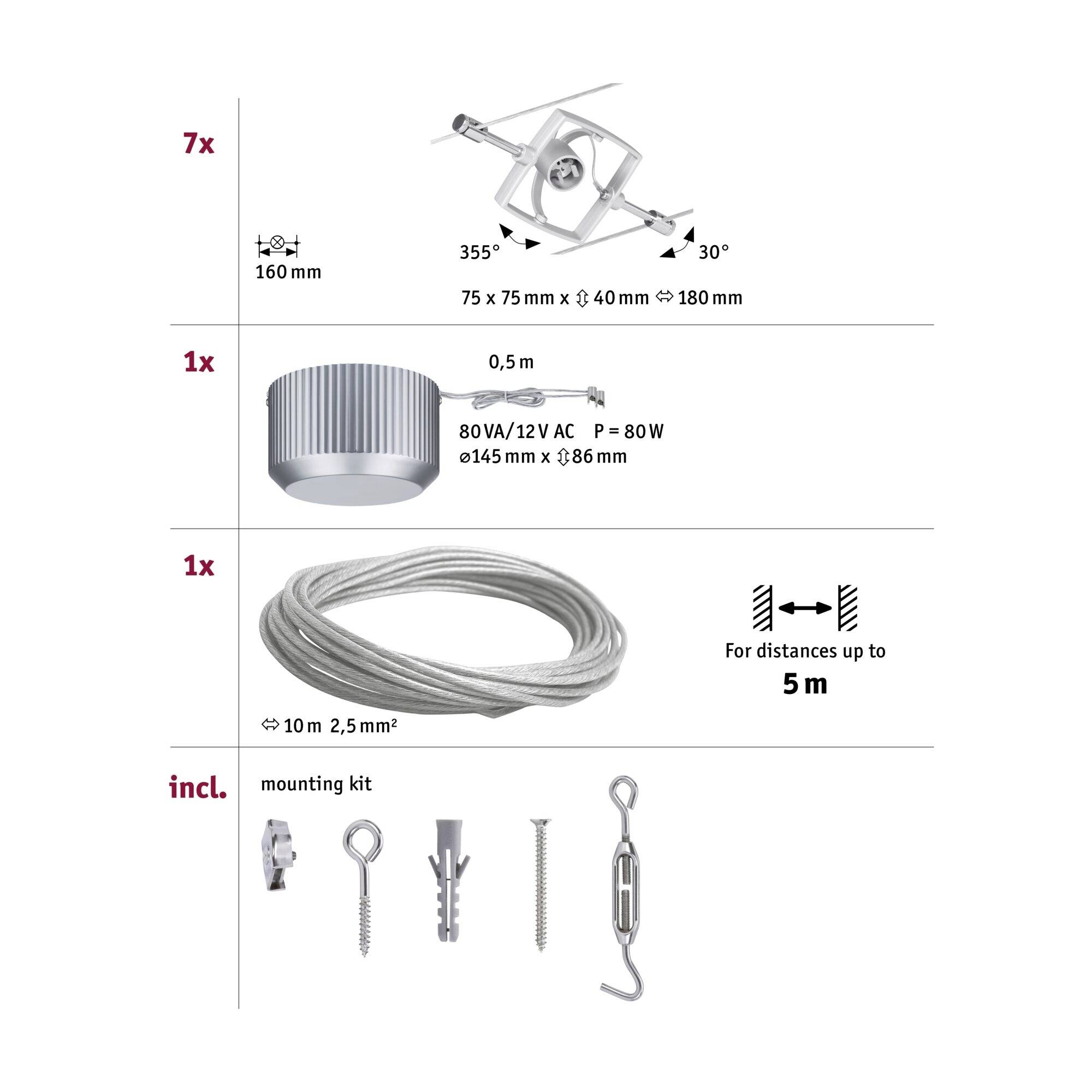 Paulmann MacII 94152 Seil-Komplettsystem GU5.3 70W LED Chrom (matt)