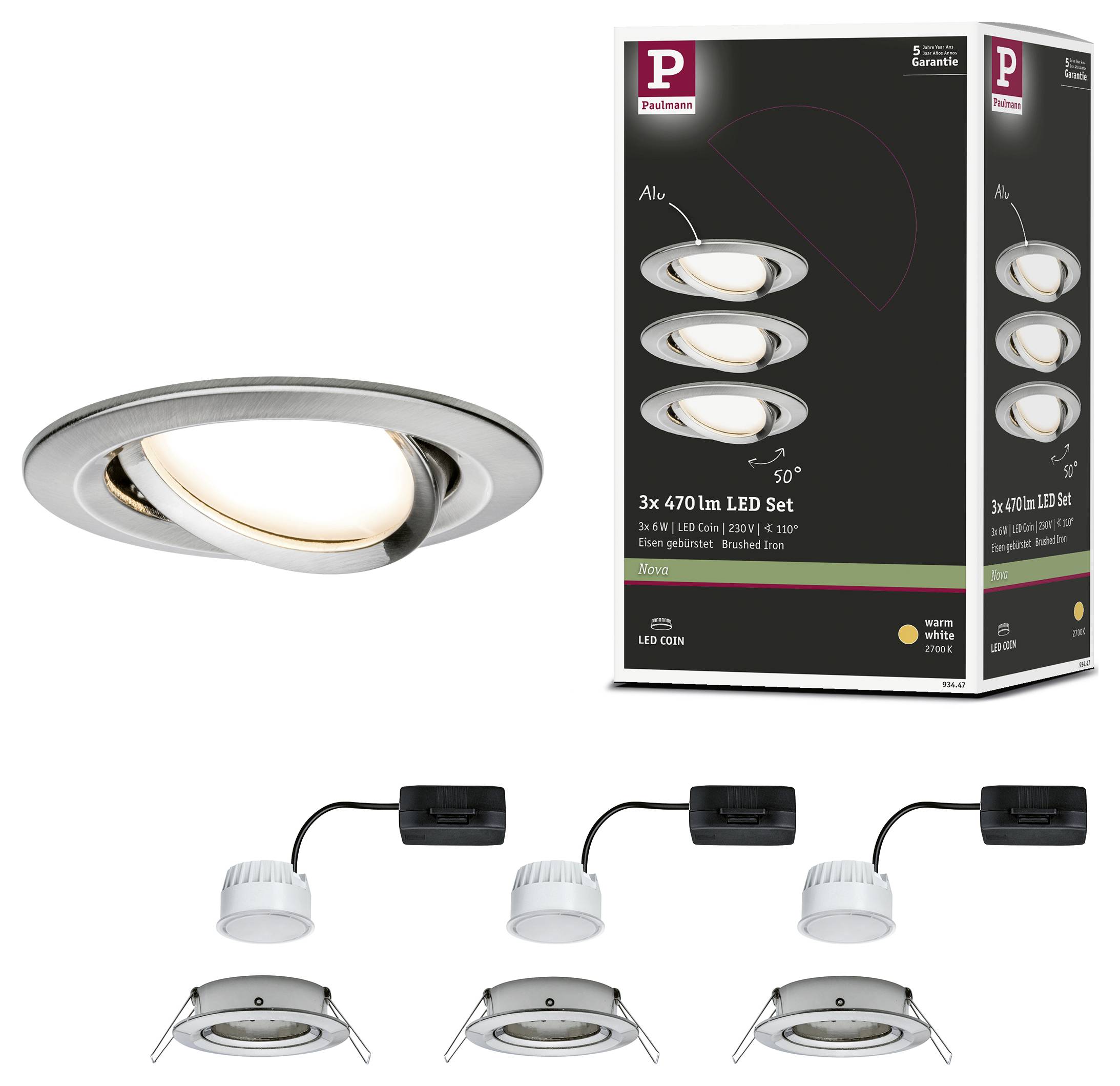 Paulmann 93447 Nova Einbauleuchte 3er Set LED LED 18W Eisen (gebürstet)