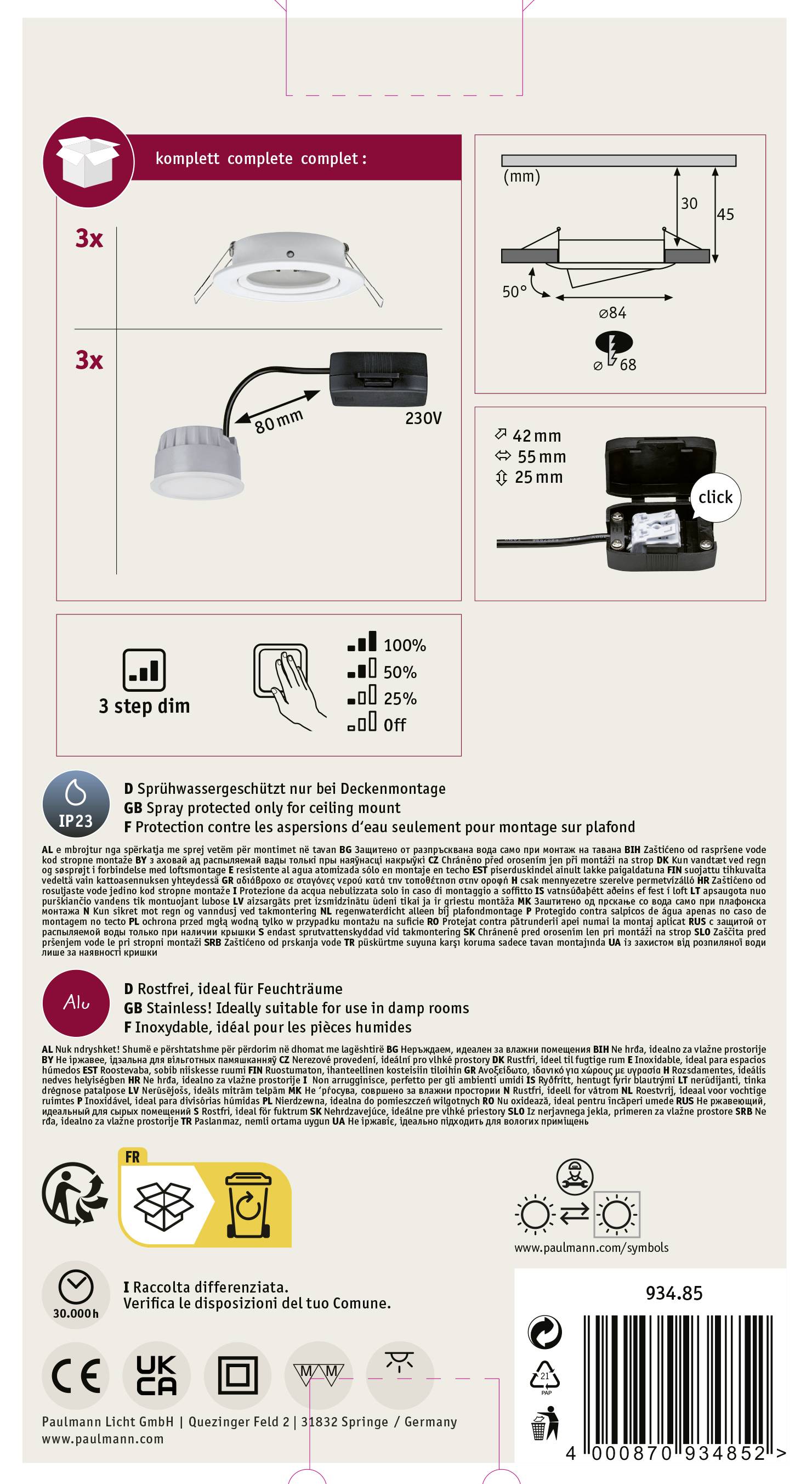 Paulmann 93485 Nova Einbauleuchte 3er Set LED LED 18W Weiß (matt)