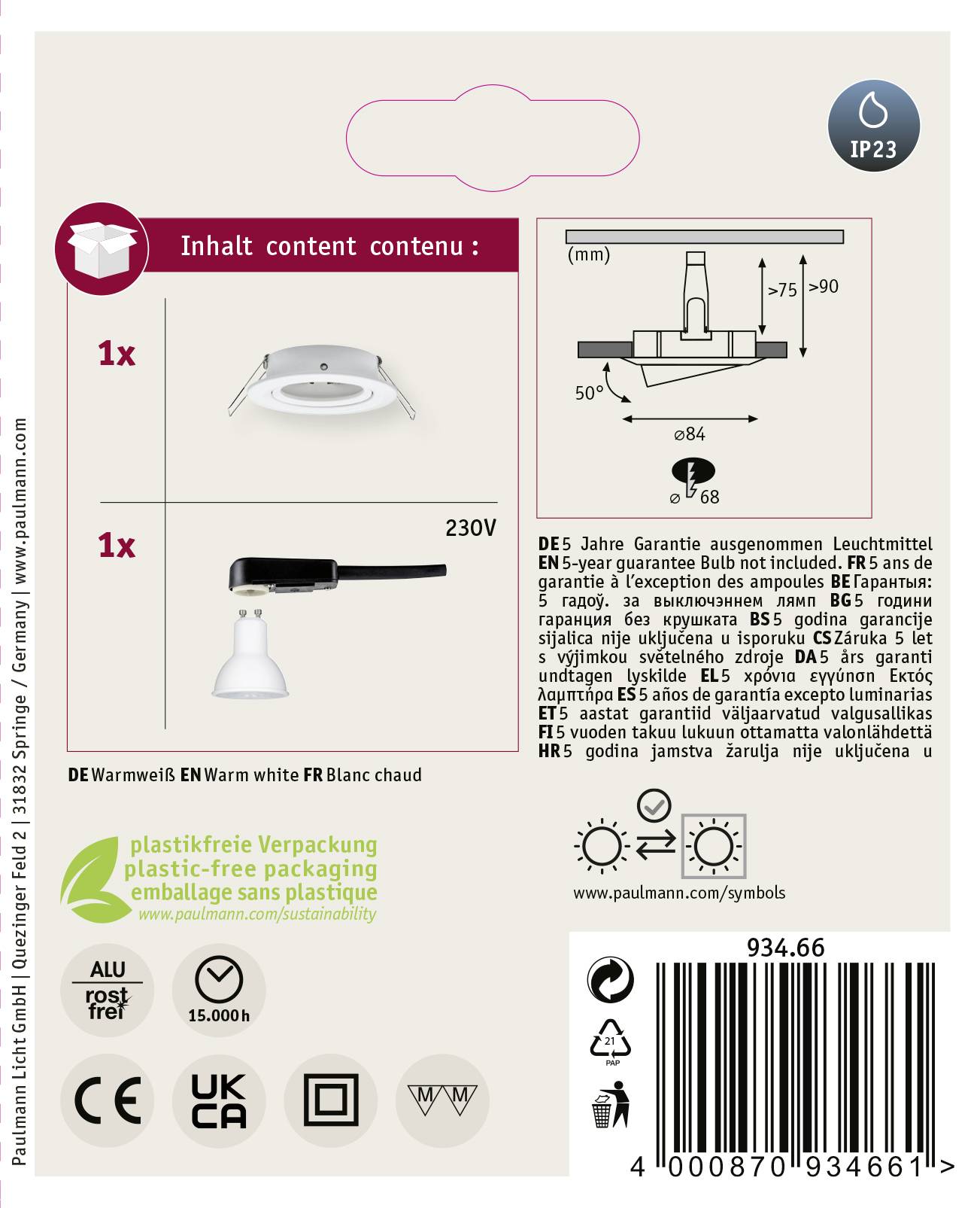 Paulmann 93466 Nova Einbauleuchte LED GU10 6.5W Weiß (matt)