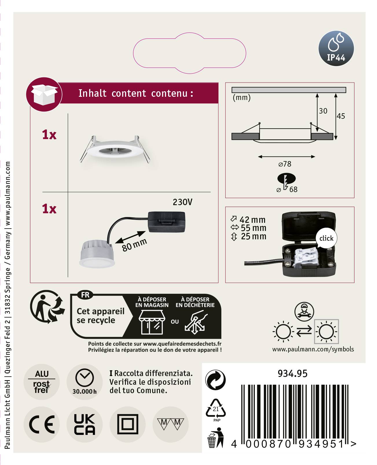 Paulmann Nova Bad-Einbauleuchte LED LED 18W IP44 Weiß (matt)