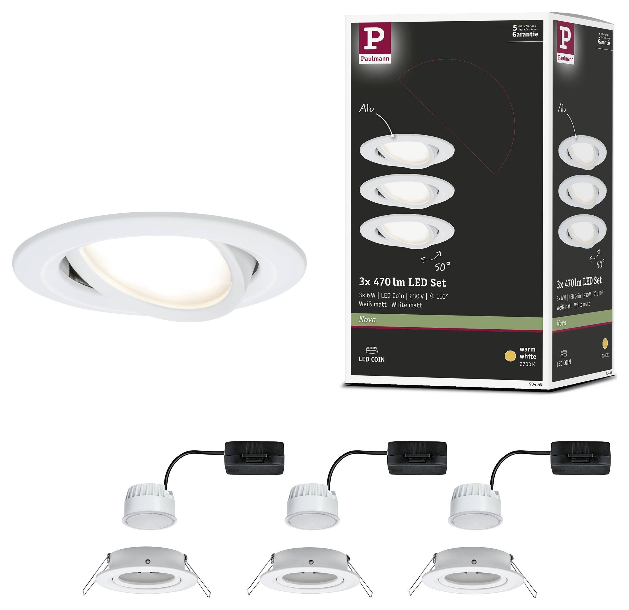 Paulmann 93449 Nova Einbauleuchte 3er Set LED LED 18W Weiß (matt)
