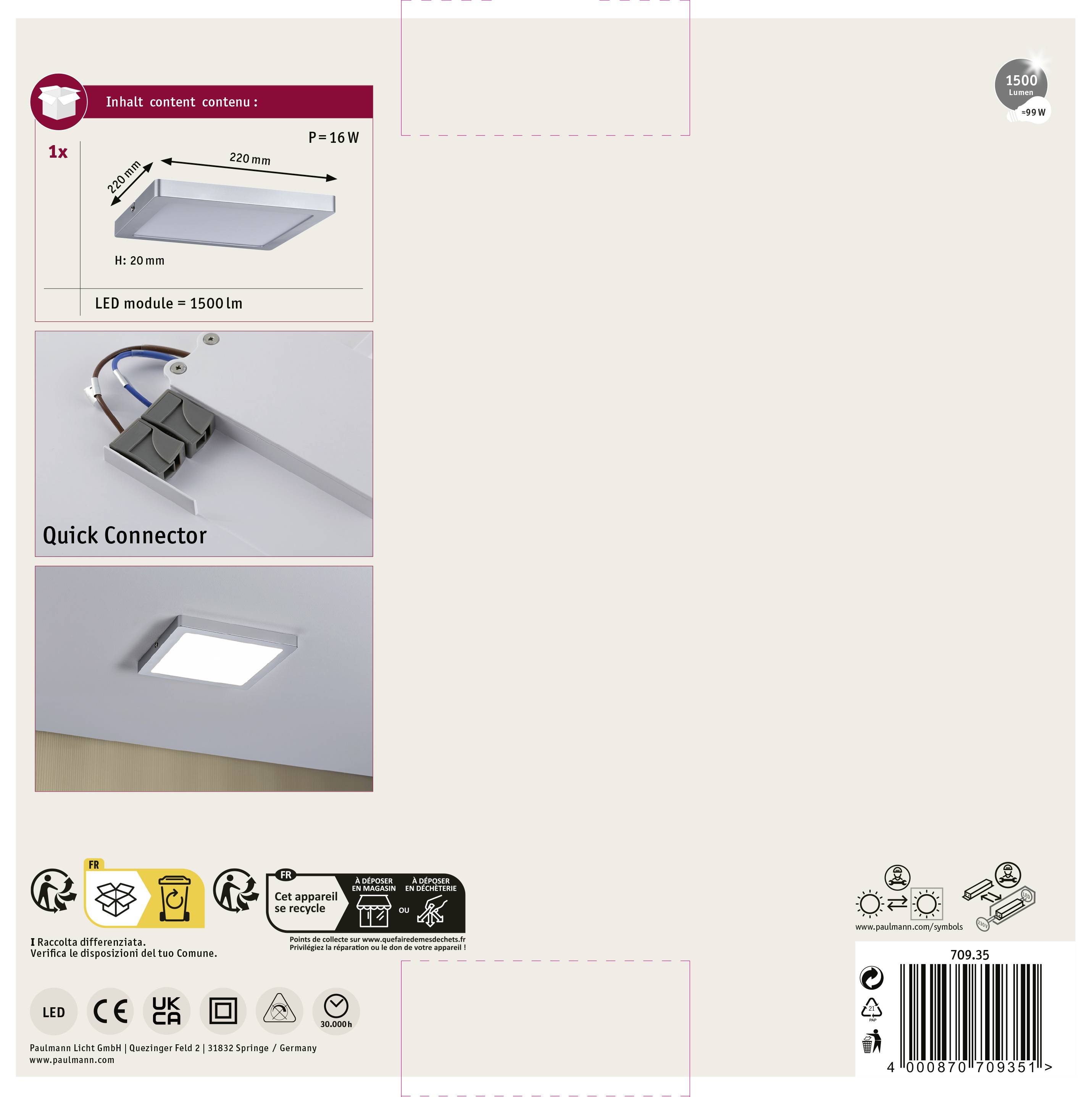 Paulmann Atria 70935 LED-Panel 16W Neutralweiß Chrom (matt)