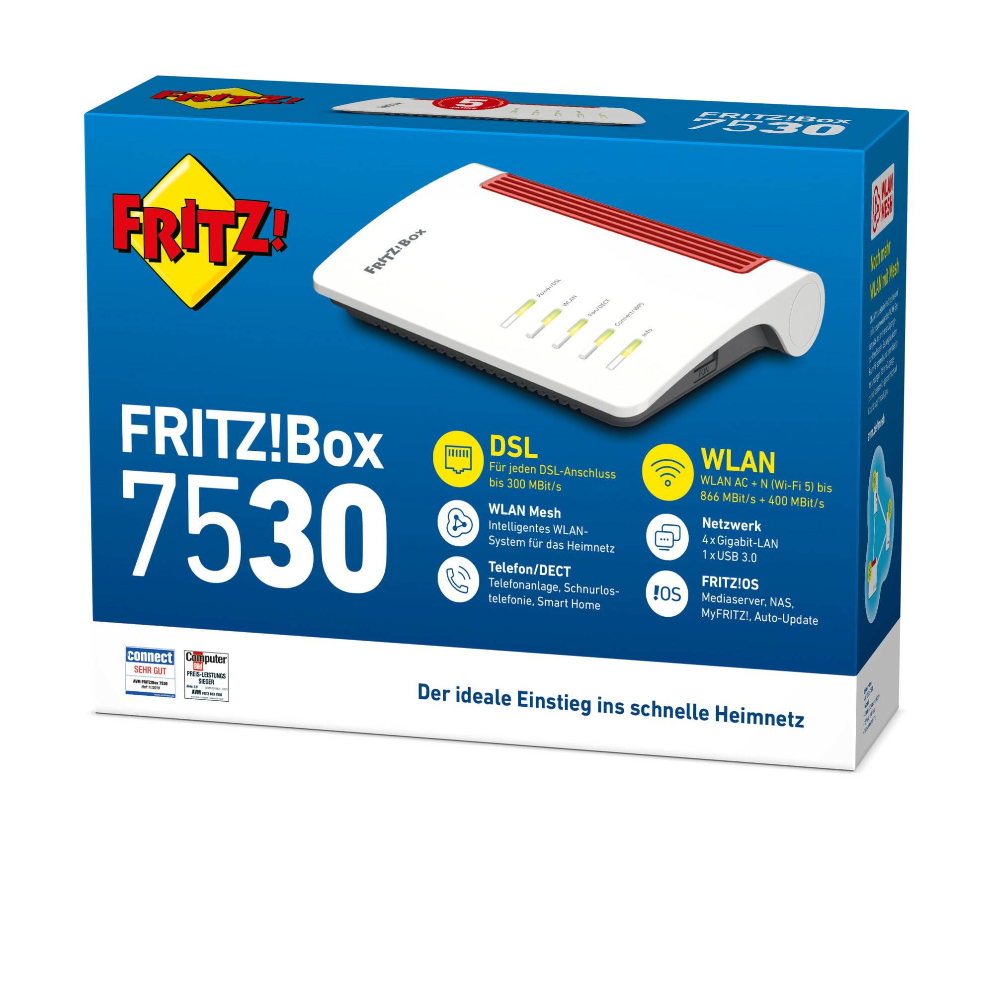 Fritz! FRITZ!Box 7530 WLAN Router mit Modem Integriertes Modem: ADSL, VDSL 2.4 GHz, 5 GHz 1200 MBit/s