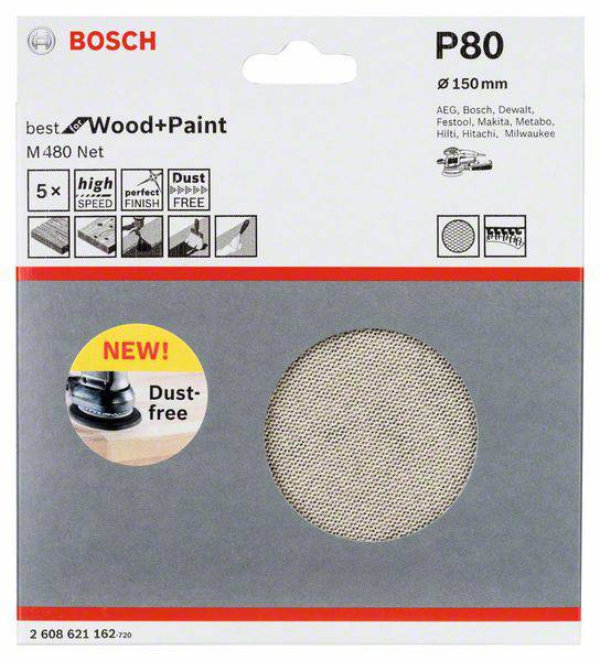Bosch Accessories M480 2608621162 Exzenterschleifpapier  Körnung 80  (Ø) 150 mm 5 St.