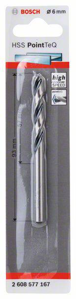 Bosch HSS PointTeQ Bohrer, 6 mm, 93 mm Länge, Hochgeschwindigkeitsbohrer für Metall. Artikelnummer: 2 608 577 167.