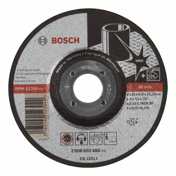 Bosch Accessories 2608602488 Schruppscheibe gekröpft Durchmesser 125mm Bohrungs-Ø 22.23mm Metall, Edelstahl