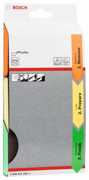 Bosch Accessories 2608621252 Schleifschwamm-Set S470 Best for Profile, 3-teilig, 69 x 97 x 26 mm, M, F, SF 3St.