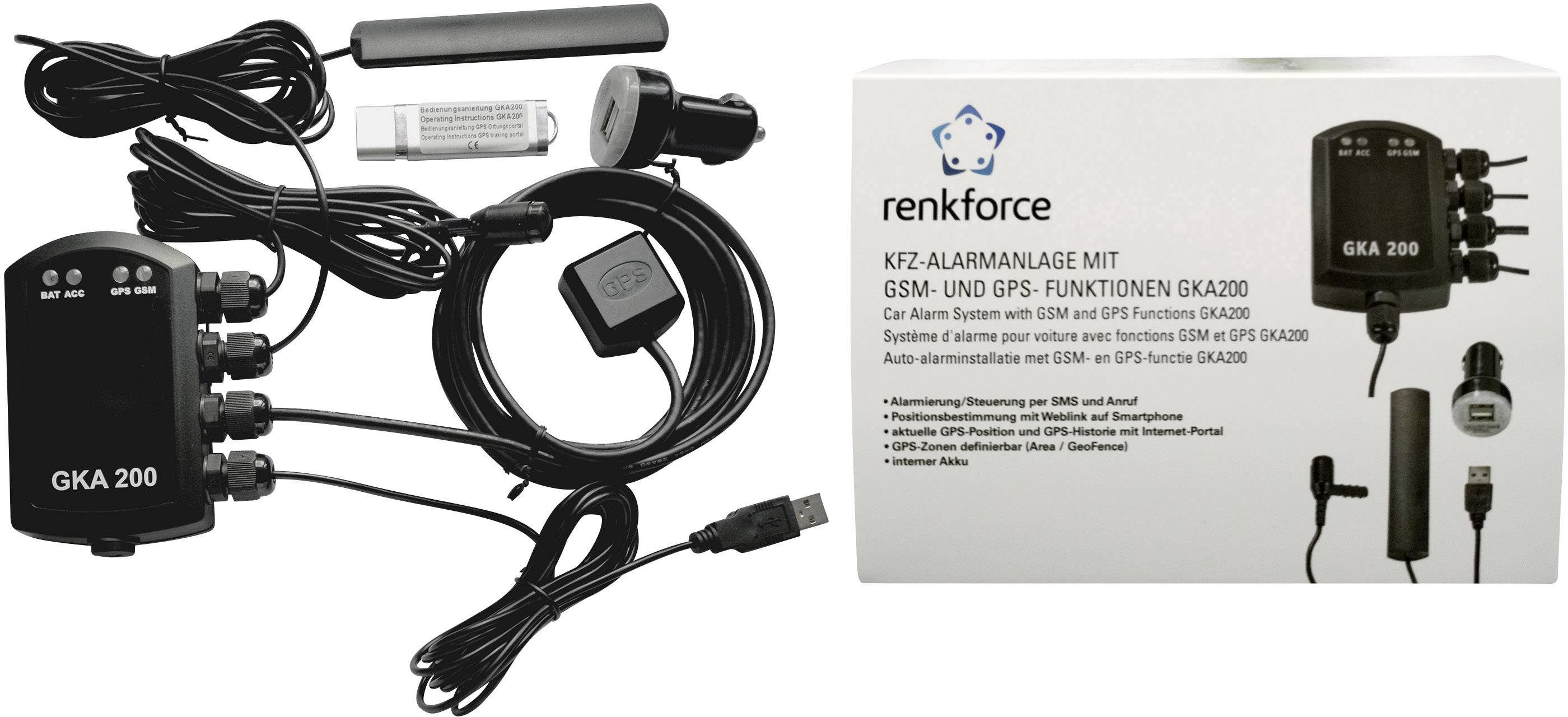 Renkforce GKA200 Auto Alarmanlage Mobiltelefon kompatibel, Fahrzeugortung, Erschütterungssensor, GPS-Portal 12 V/DC, 24 V/DC