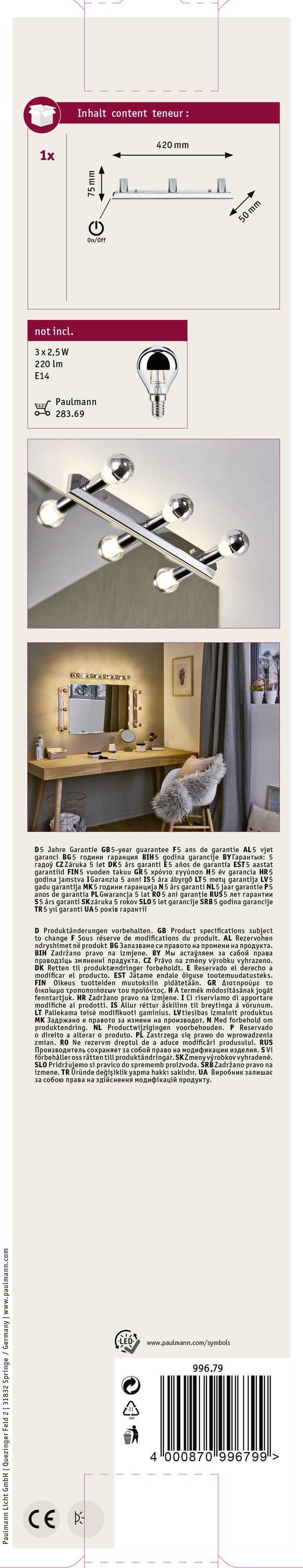 Paulmann Regula 99679 Spiegelleuchte 120W Chrom