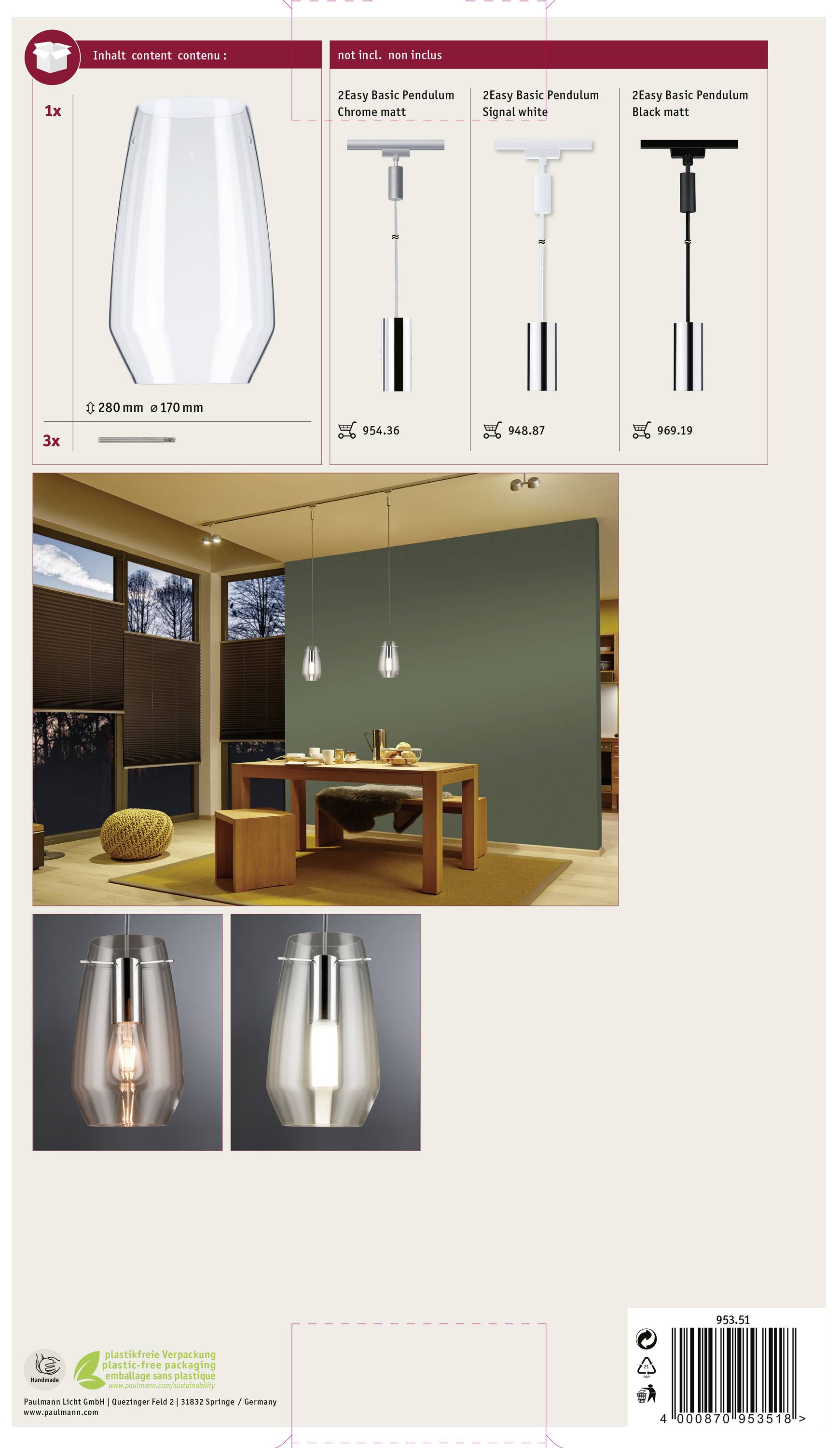 Paulmann Vento 95351 Hochvolt-Schienensystem-Komponente Lampenschirm Transparent