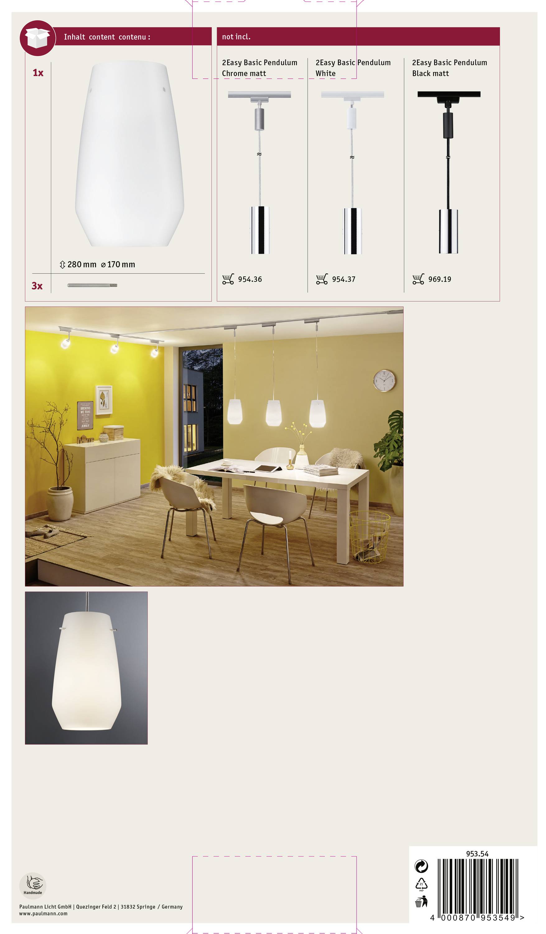 Paulmann Vento 95354 Hochvolt-Schienensystem-Komponente Lampenschirm Opalglas